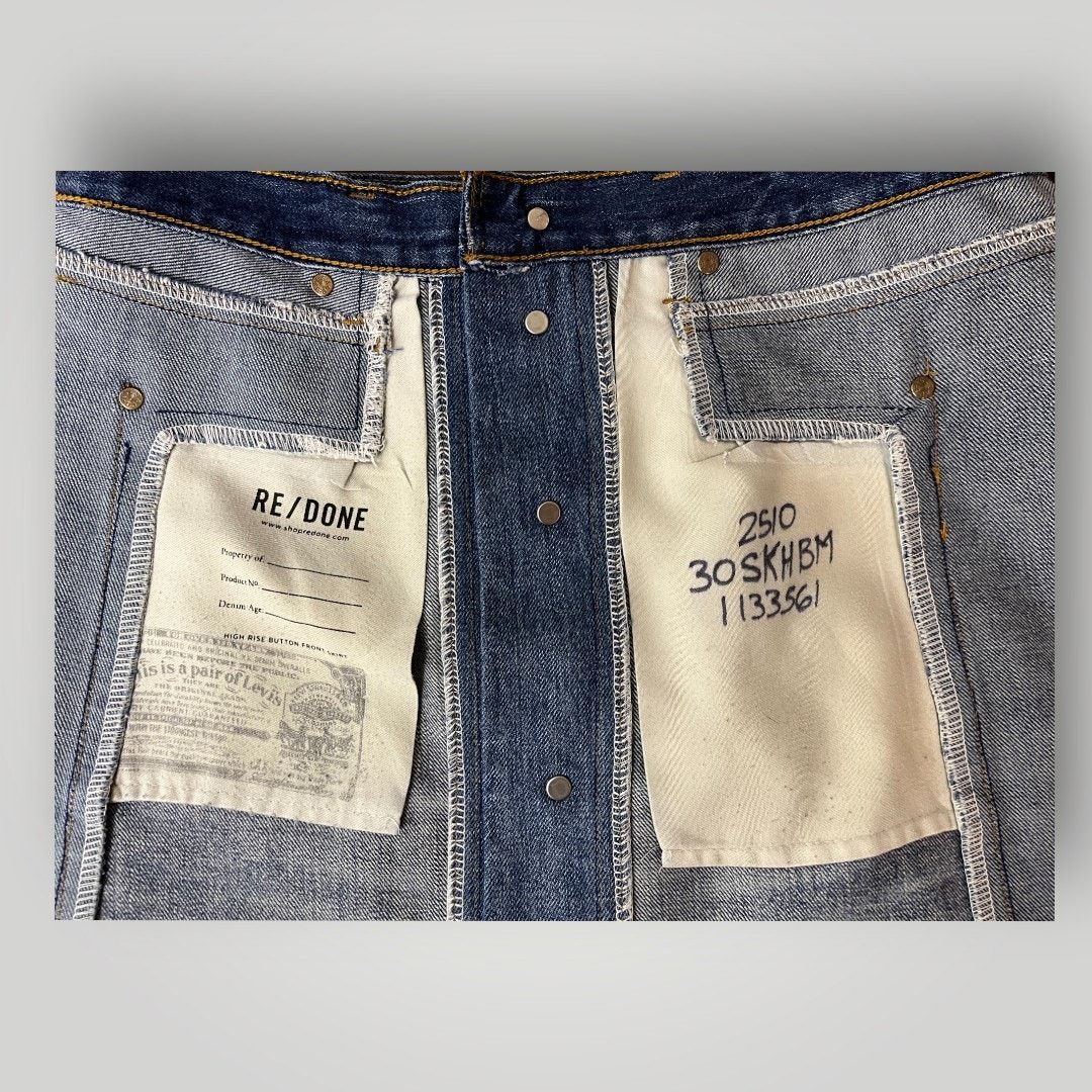 RE/DONE RE/DONE Levi’s Denim Mini Skirt Button Front Raw Hem Size 30" / US 8 / IT 44 - 7 Thumbnail