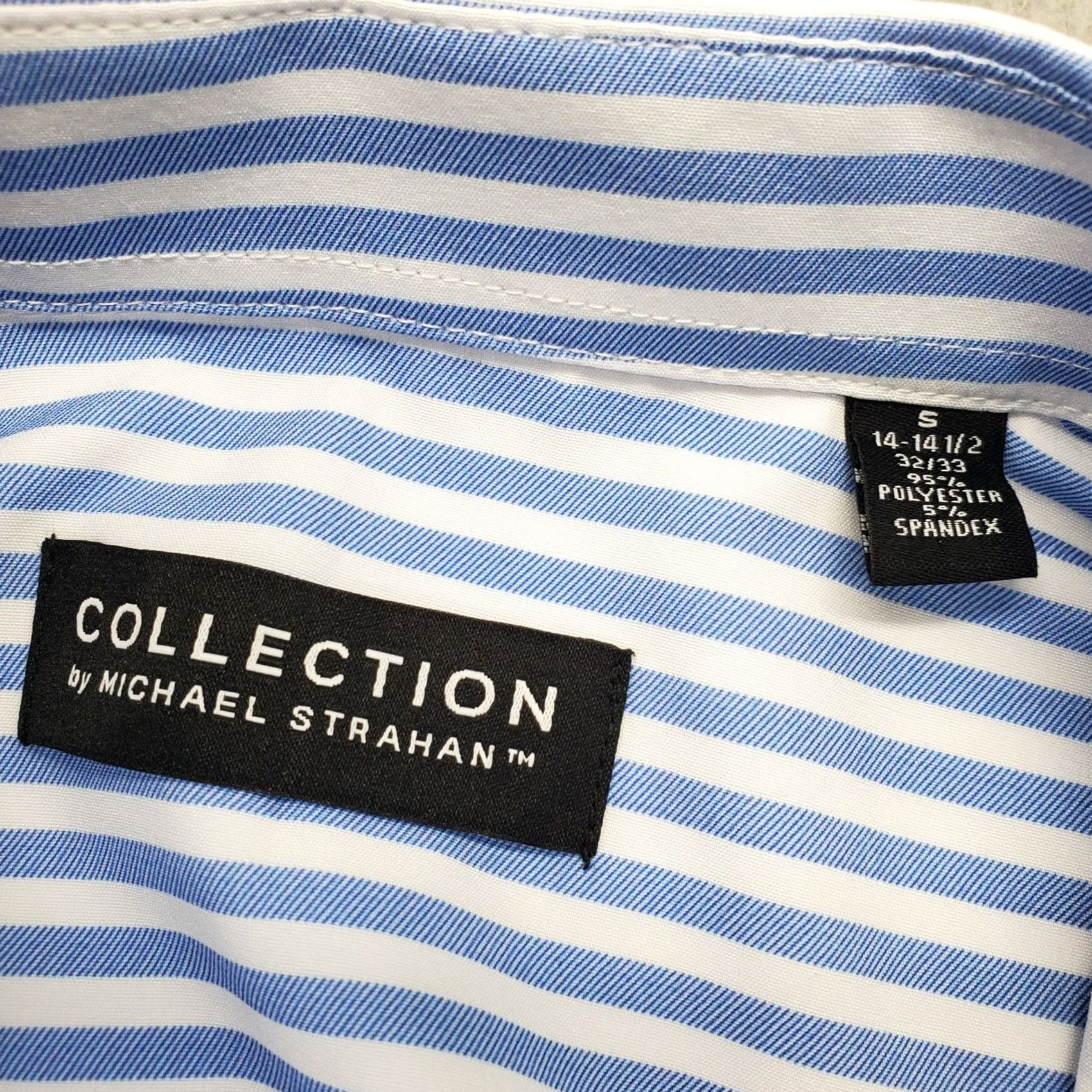 Vintage Michael Strahan Dress Shirt Mens S Blue Striped 4-Way Stretch Collared Button-Up Shirt Size 36R - 6 Thumbnail