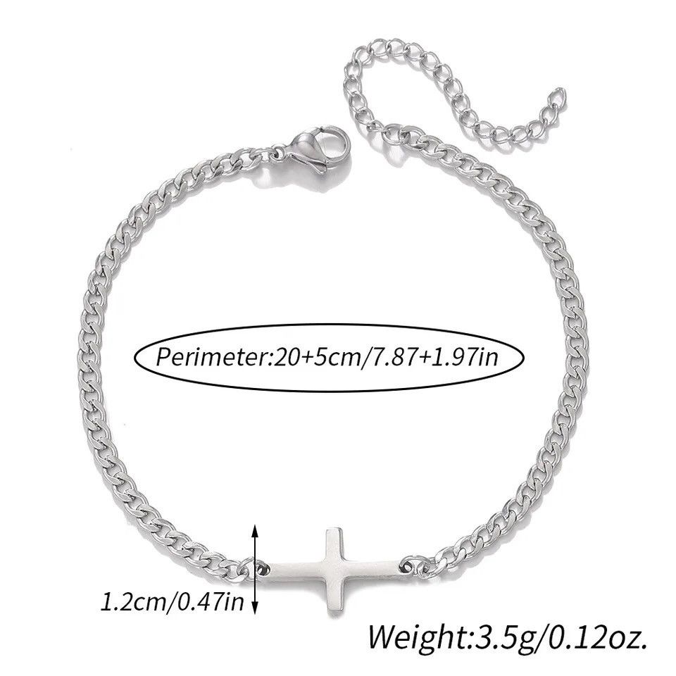 Jewelry × Vintage Bracelet Stainless Steel Chain Link Heart Cross Braclete Size ONE SIZE - 2 Thumbnail