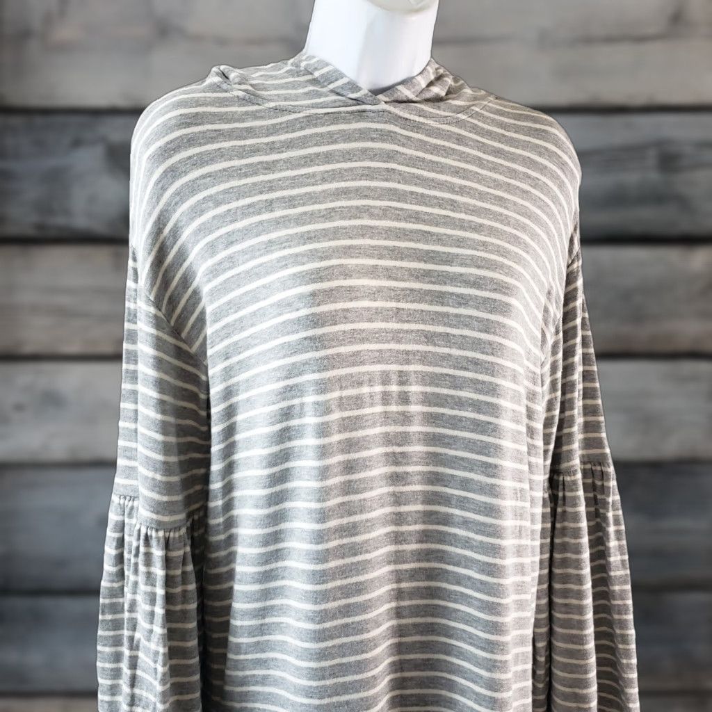 Lou & Grey Lou & Grey Womens Hooded Dress Sz Medium Gray Stripe Long Sleeve Rayon Size M / US 6-8 / IT 42-44 - 1 Thumbnail