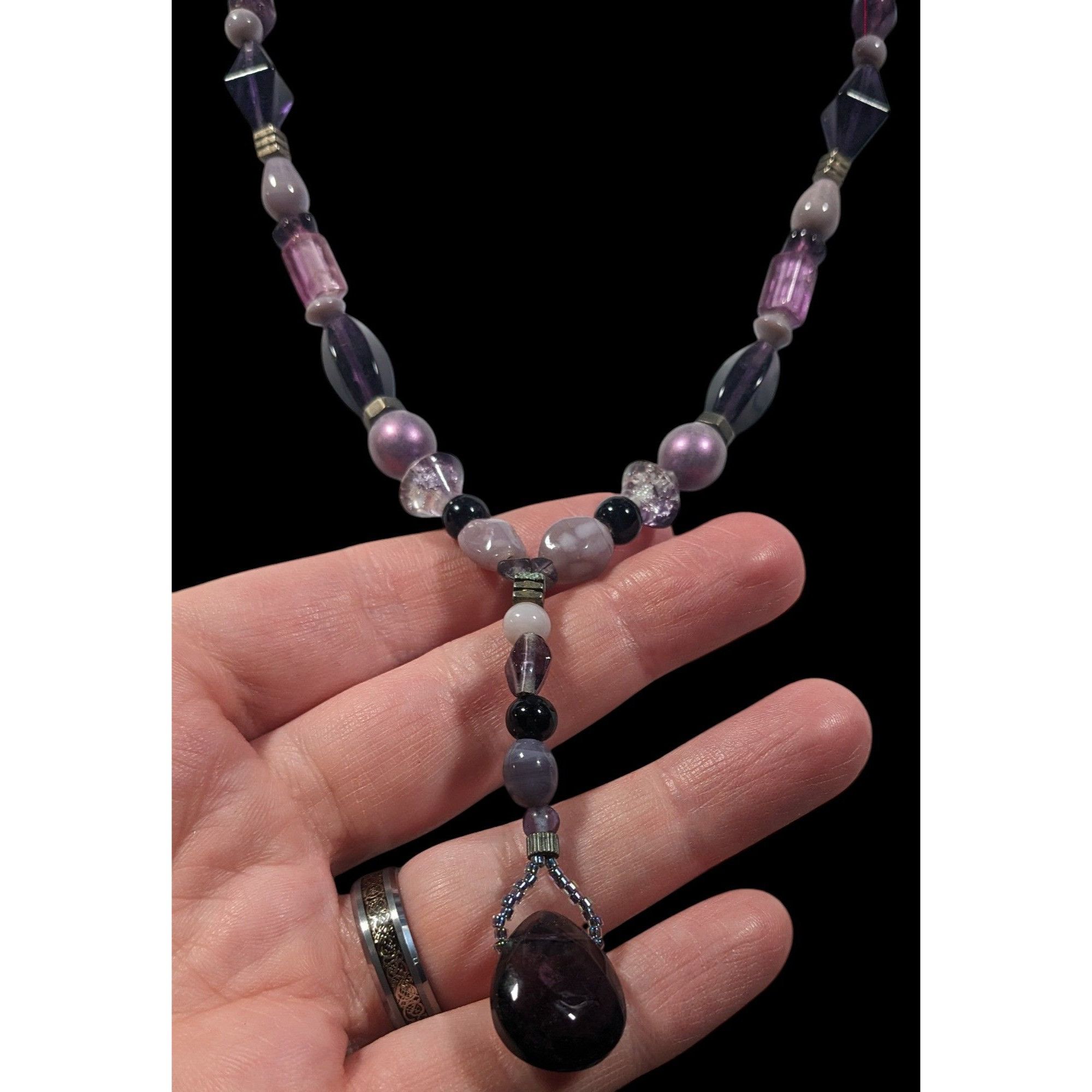 Other Handmade Purple Glass And Stone Y Necklace Size ONE SIZE - 9 Thumbnail