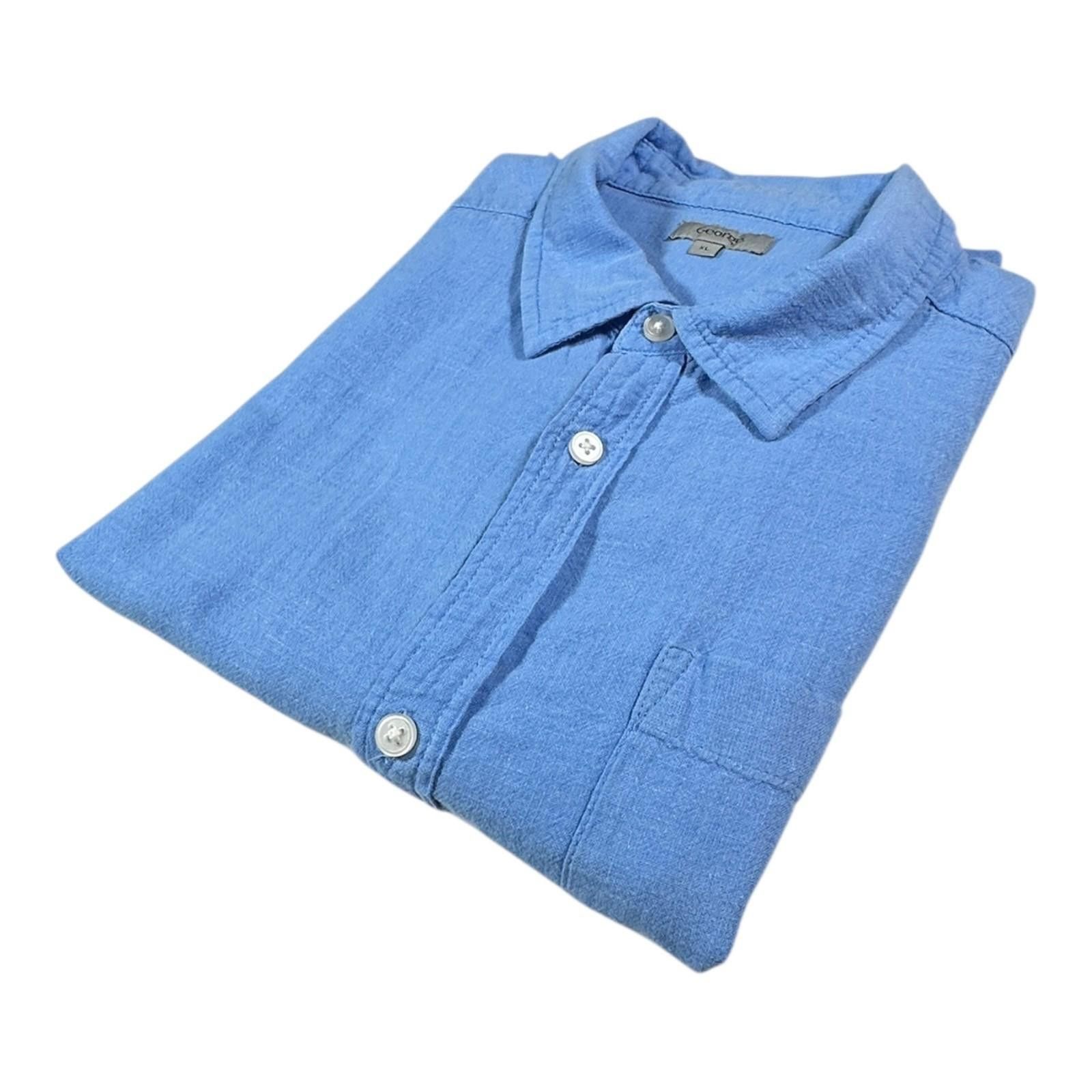 George George Shirt Men's UK Size XL Blue Short Sleeve Linen Pocket Size US XL / EU 56 / 4 - 1 Thumbnail