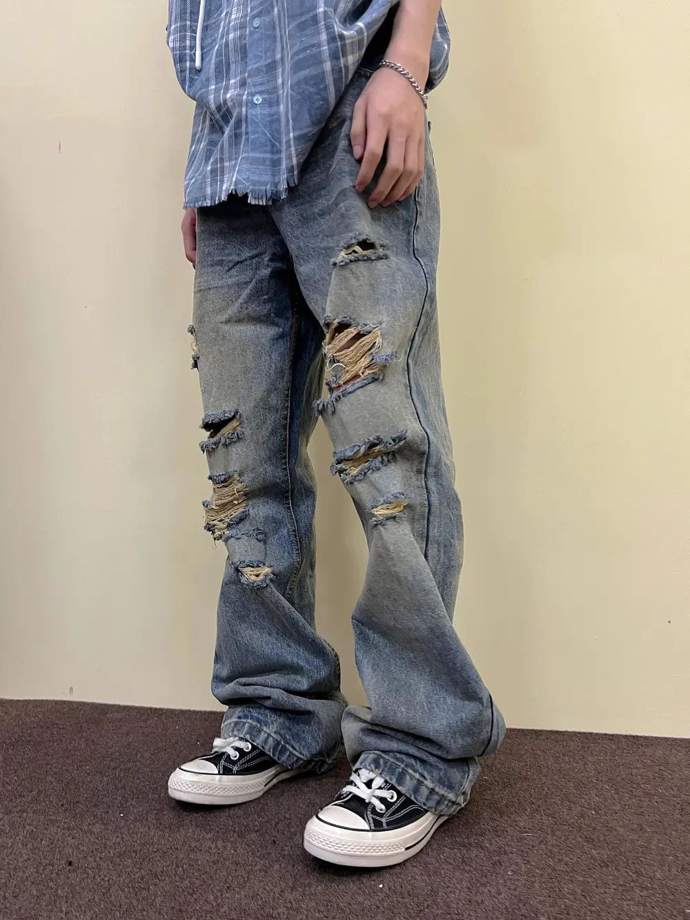 Japanese Brand × Jean Distressed Wide Leg Denim Jeans Size US 32 / EU 48 - 2 Thumbnail
