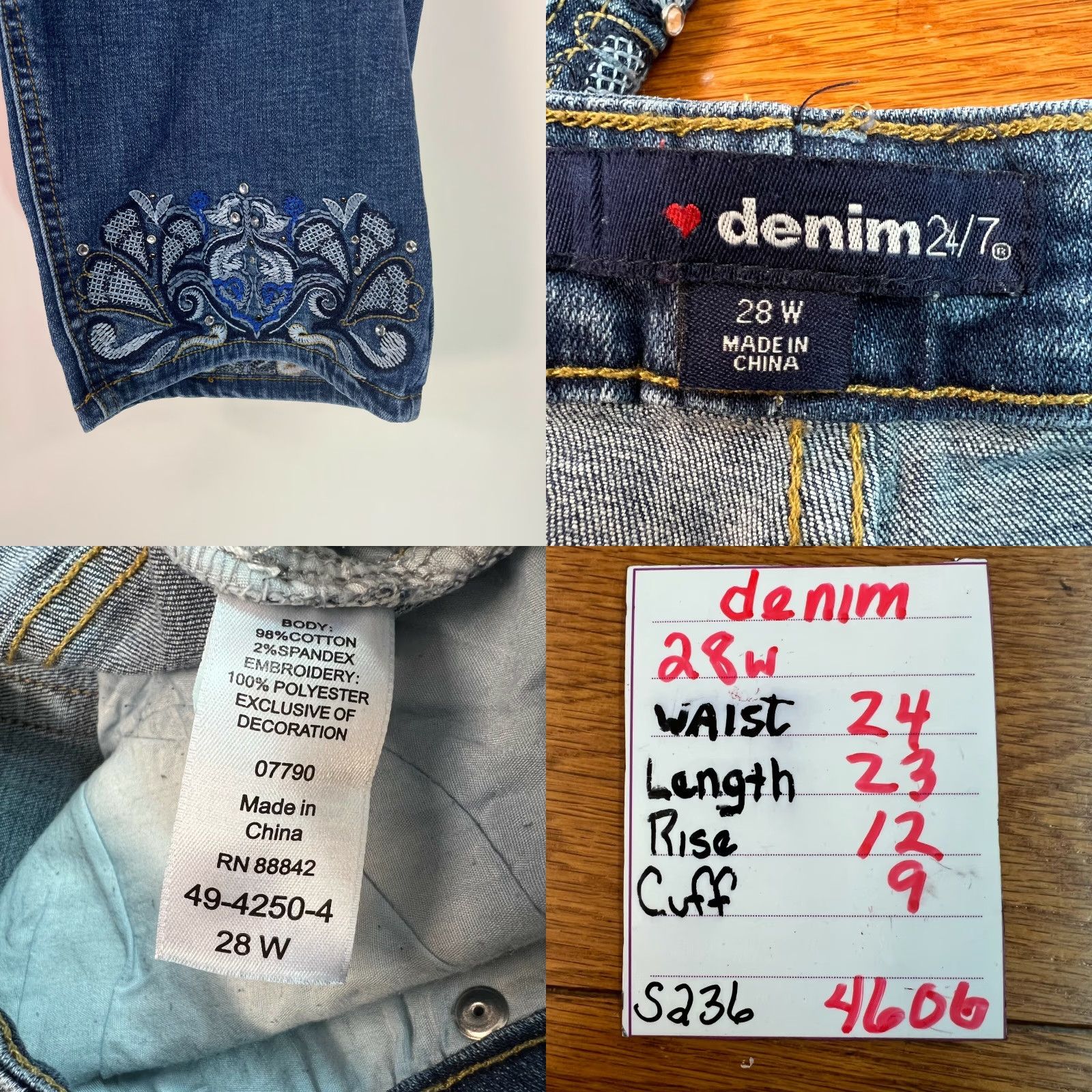 Vintage Denim 24/7 Plus Size 28W High Rise Beaded Cuffed Cropped Blue Denim Jeans for Women Size 28" / US 6 / IT 42 - 8 Thumbnail