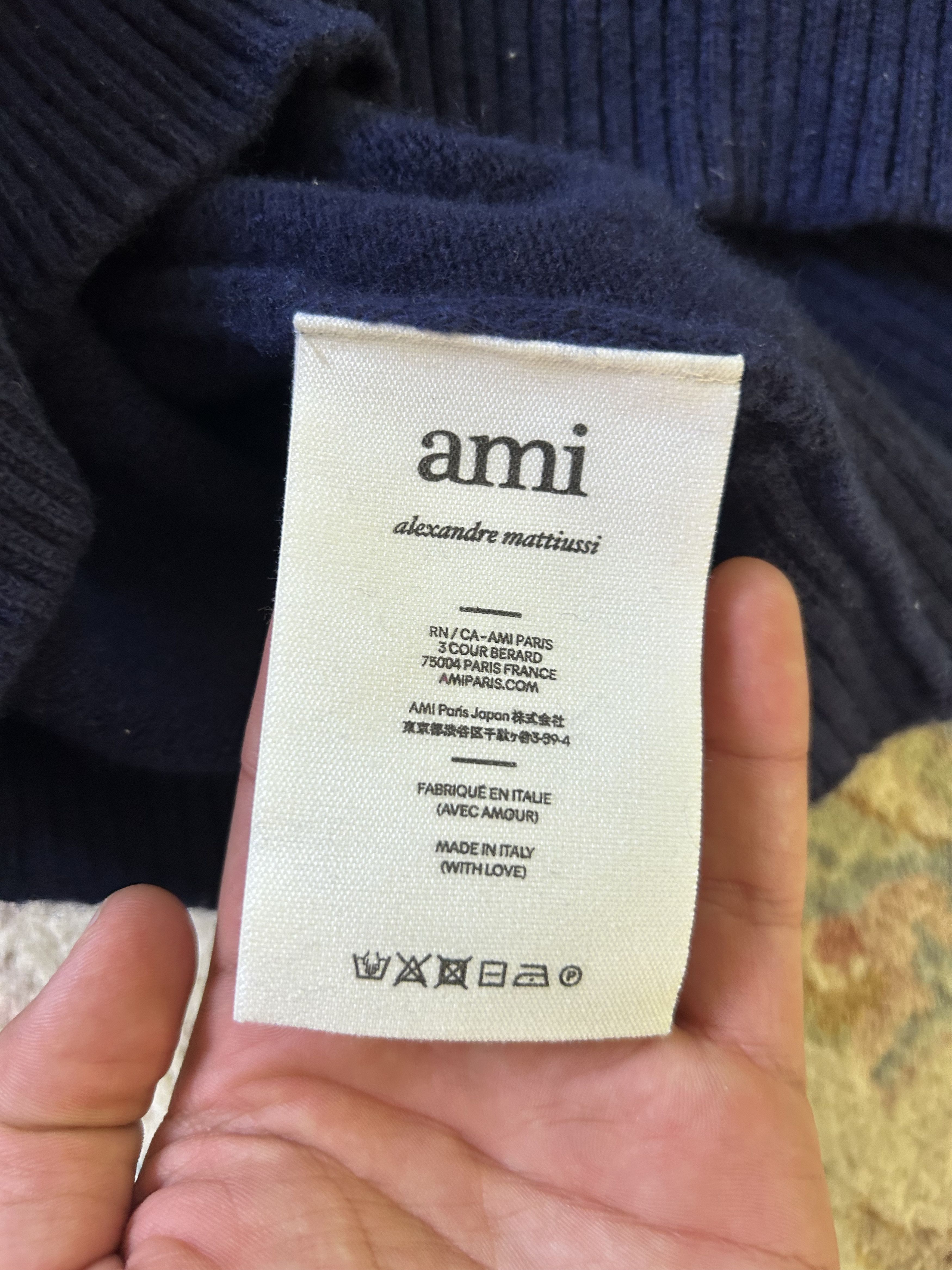 AMI AMI Paris Navy Cashmere Ami de Cœur Sweater Size M / US 6-8 / IT 42-44 - 9 Thumbnail