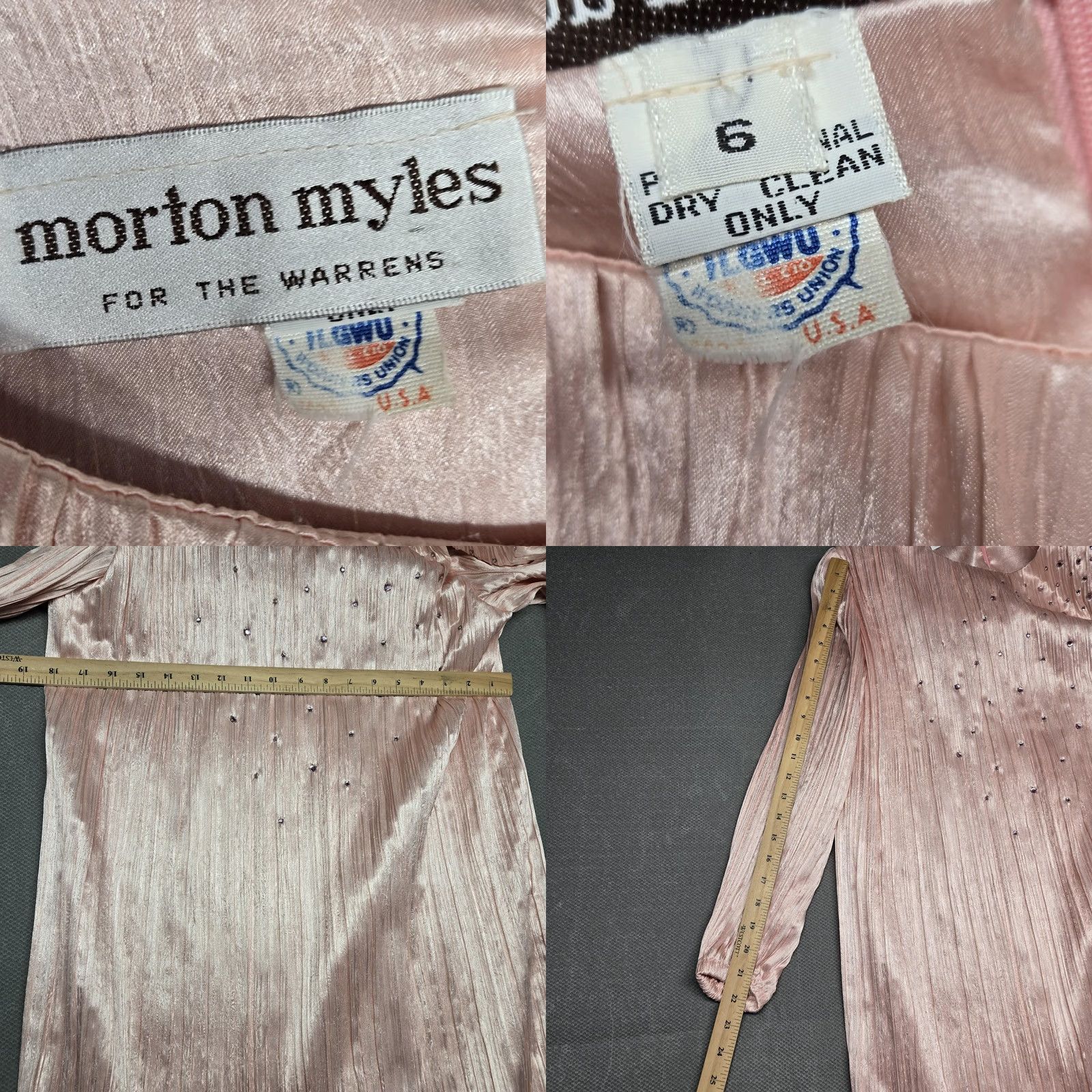Vintage VINTAGE Morton Myles Dress Womens 6 Pink Pleated Satin Midi Shift Rhinestone 80s Size M / US 6-8 / IT 42-44 - 8 Thumbnail