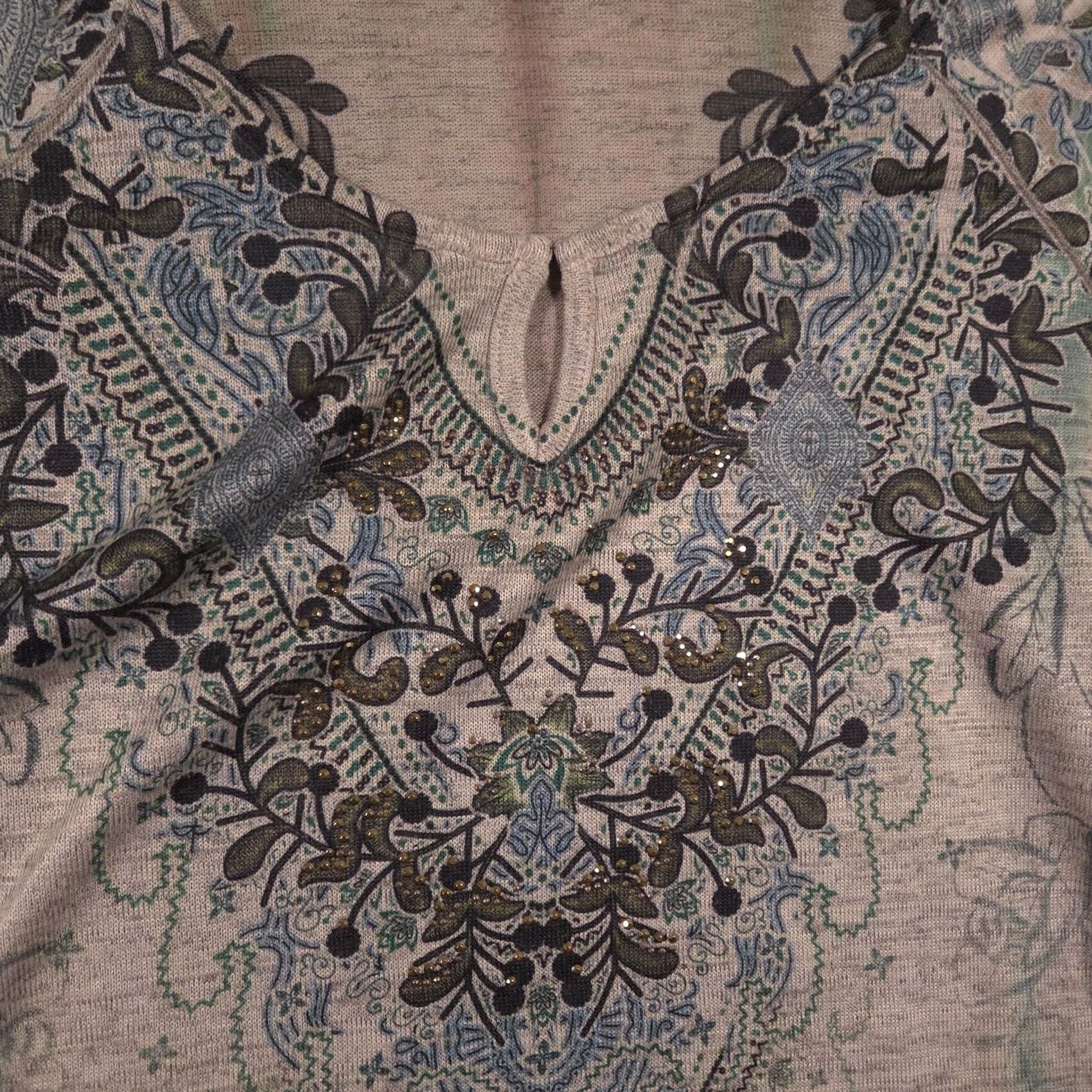 Olive Live And Let Live Blouse Womens S Multicolor Floral V Neck Studded Top Size S / US 4 / IT 40 - 4 Thumbnail