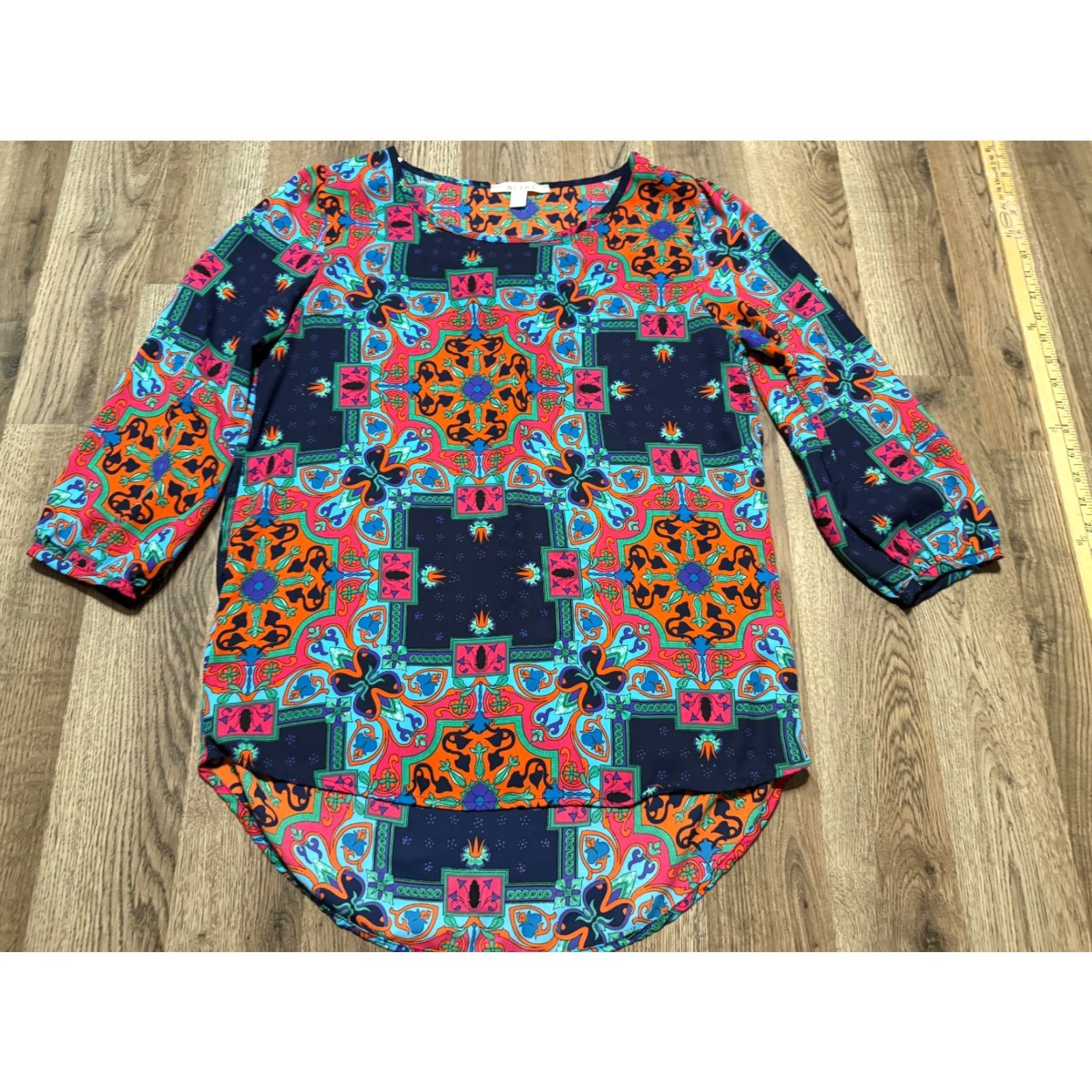 Vintage Mi Ami Shirt Women Medium Blue Pink Orange Green Purple Long Sleeve Printed Blouse Size M / US 6-8 / IT 42-44 - 2 Thumbnail