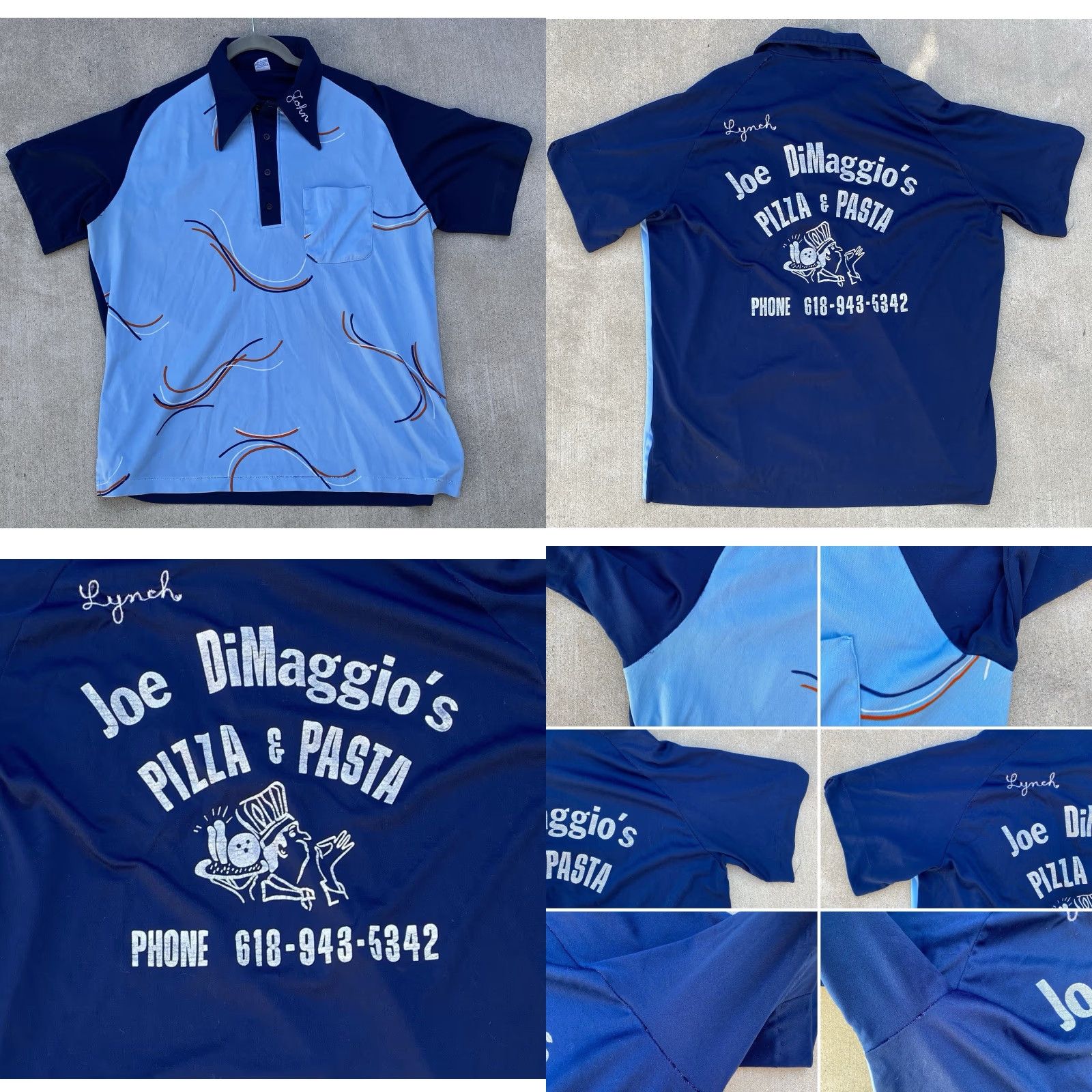 Vintage VINTAGE Bowling Shirt Joe DiMaggios Pizza & Pasta Chain Stitch John Size XL Polo, Rugby Blue Mens XL Size US XL / EU 56 / 4 - 10 Thumbnail