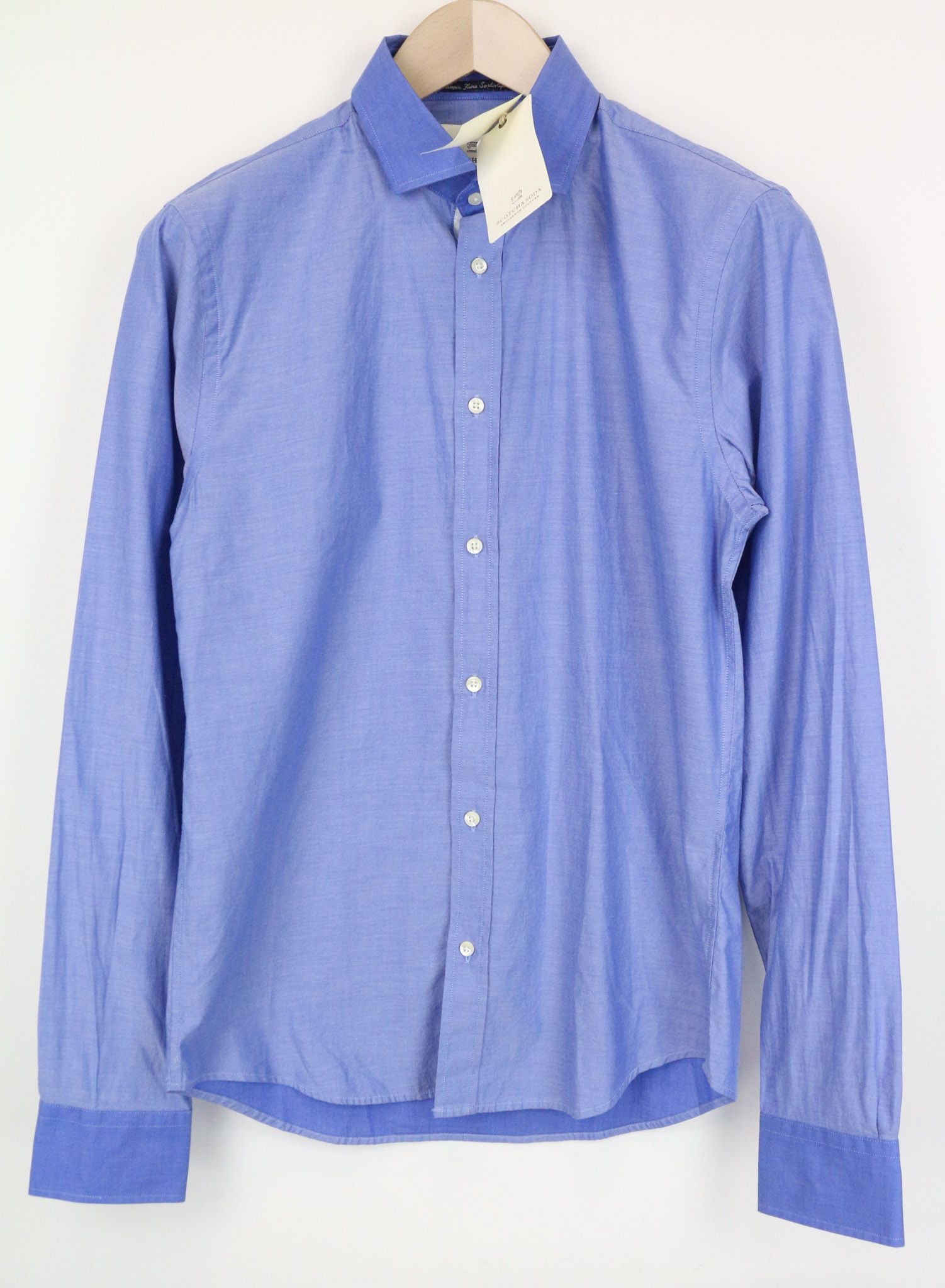 Scotch & Soda S Blue Slim Fit Melange Cotton Button Up Shirt 74561 Size US S / EU 44-46 / 1 - 1 Thumbnail
