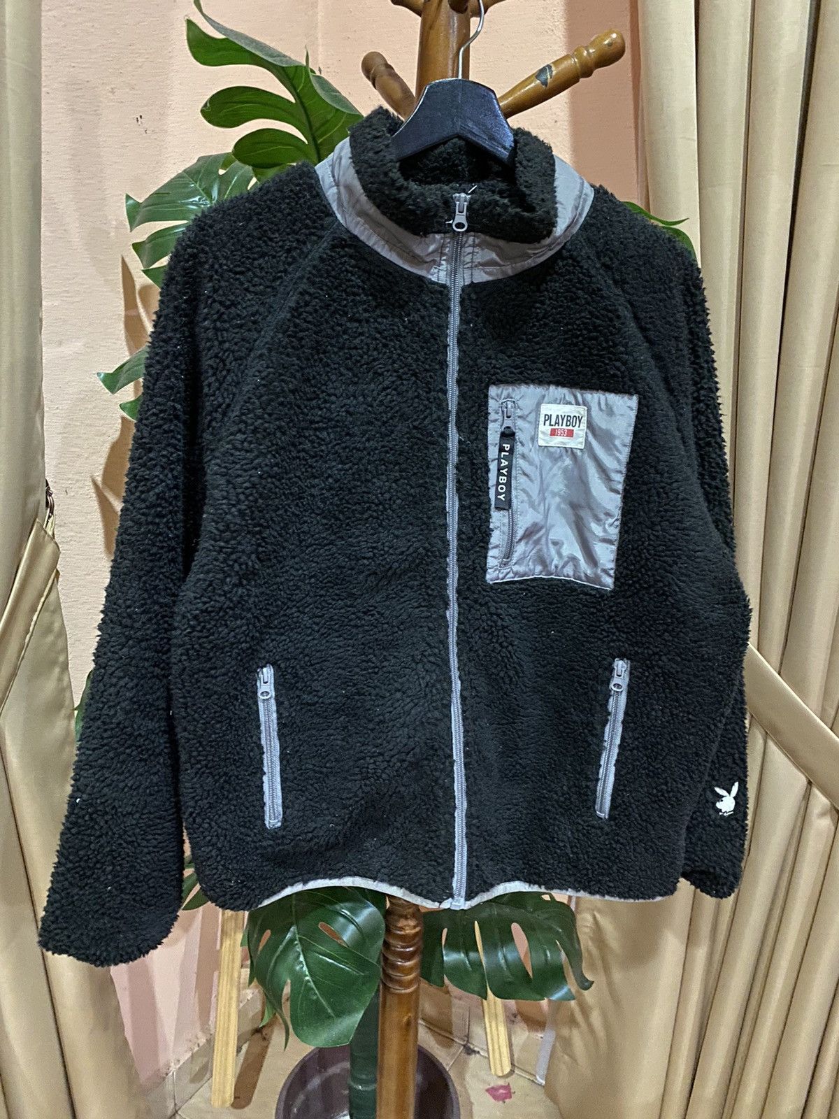 Playboy Bunny Sherpa Jacket - Black Fleece ZipUp Streetwear