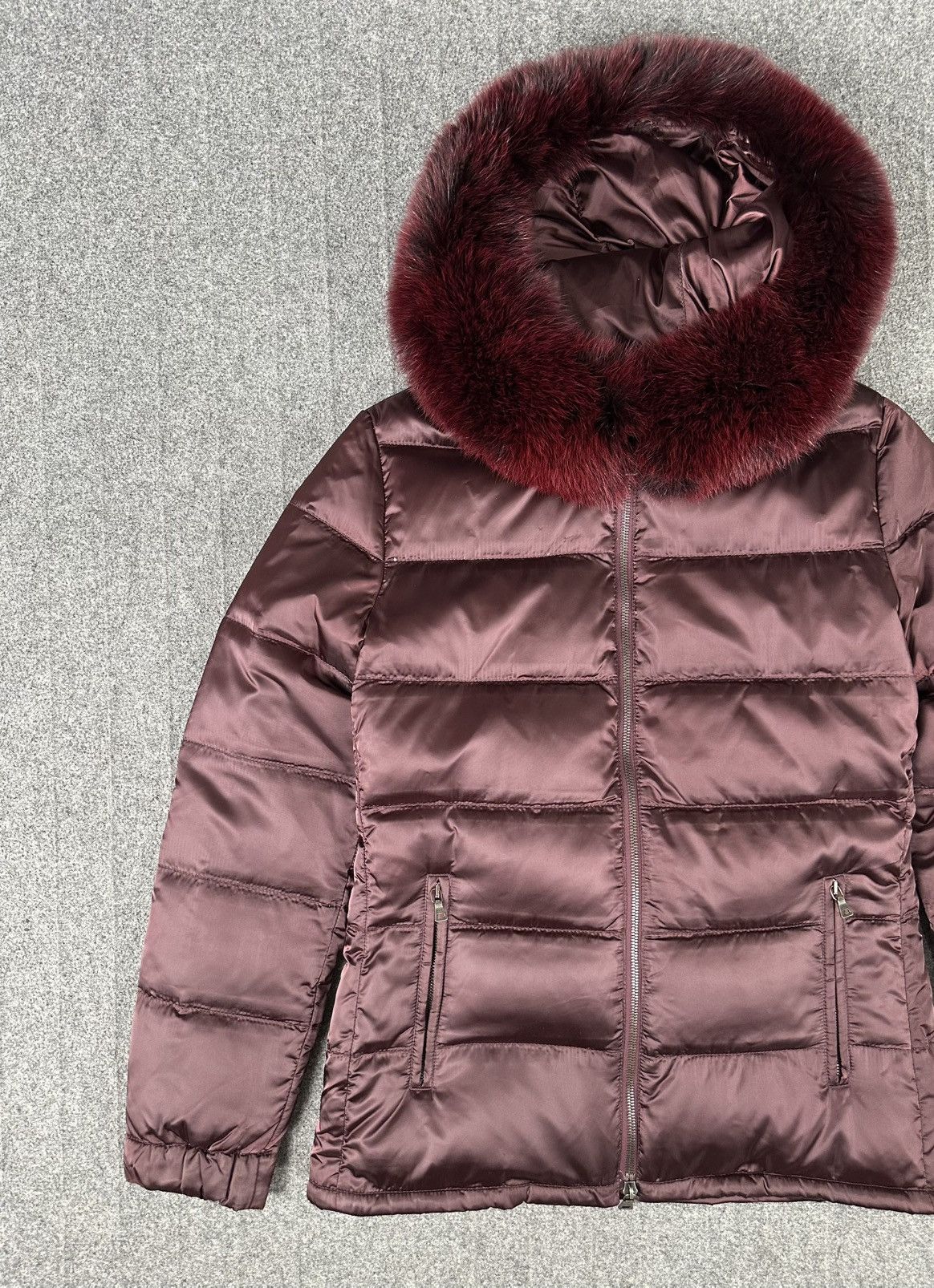 Prada Prada - 09 Down Zip-Up Nylon Hooded Jacket Fox Fur - Maroon Size M / US 6-8 / IT 42-44 - 5 Thumbnail