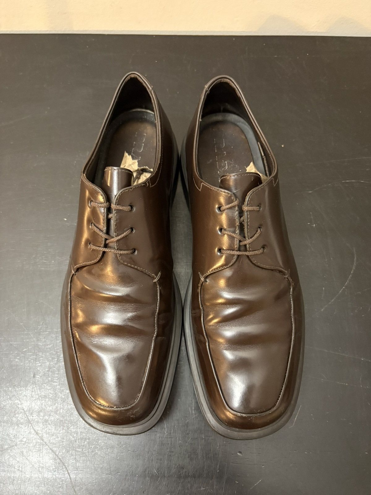 Prada Prada Brushed Leather Lace Up Derby Oxford Dark Brown Size US 9 / EU 42 - 2 Thumbnail