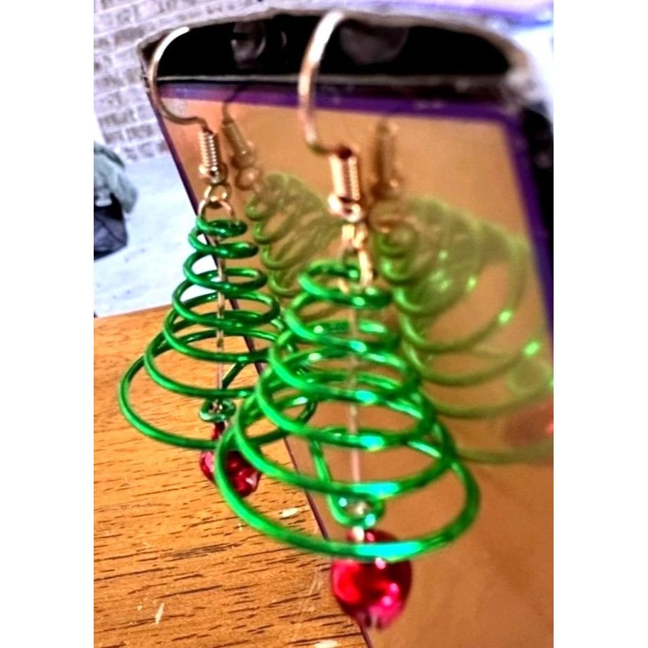 Handmade Christmas Tree Earrings Jingle Bells New Dangle HooksFestive Size ONE SIZE - 3 Thumbnail