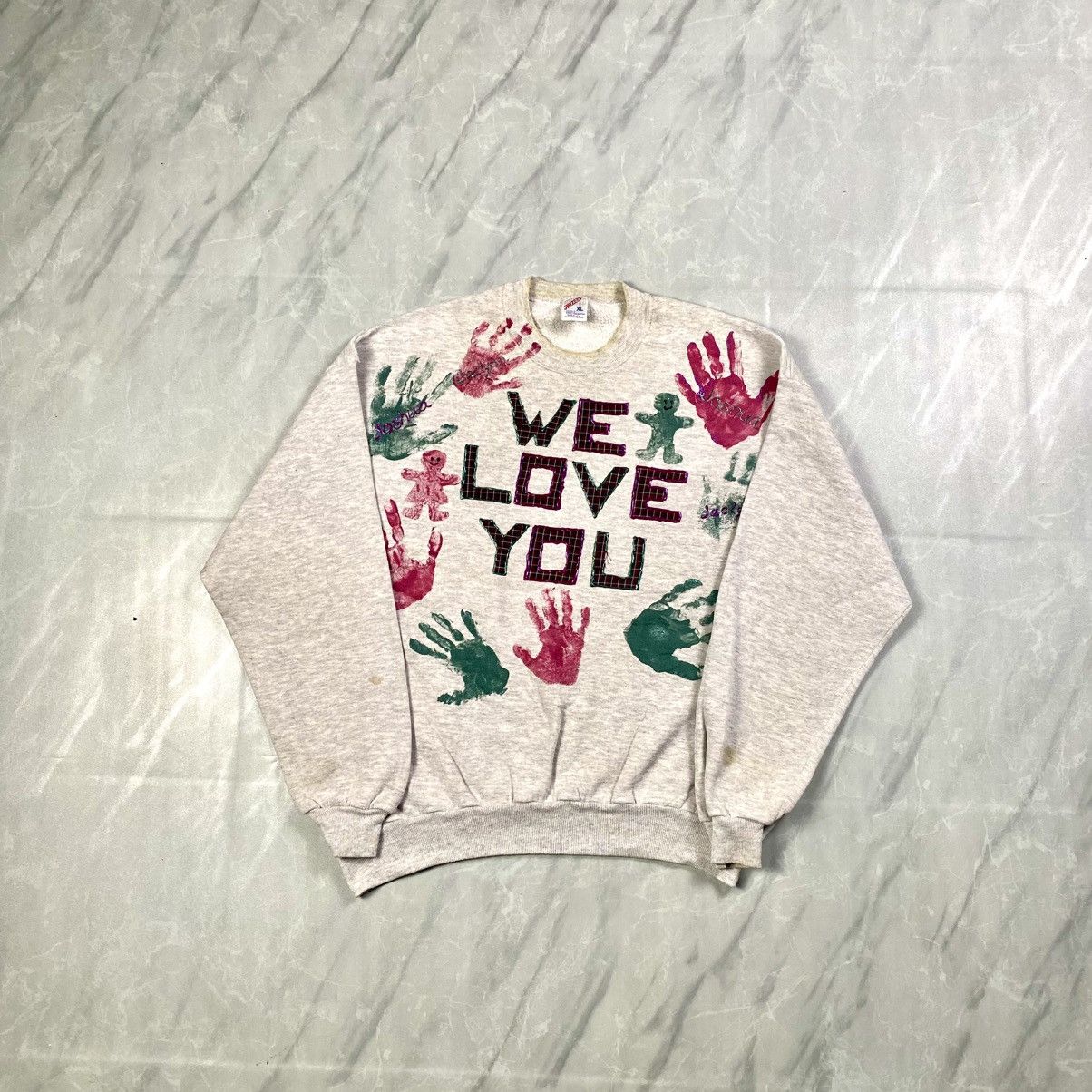 Jerzees Rare 90s Jerzees We Love You Hand Painted Arts Crewneck Size US L / EU 52-54 / 3 - 1 Thumbnail