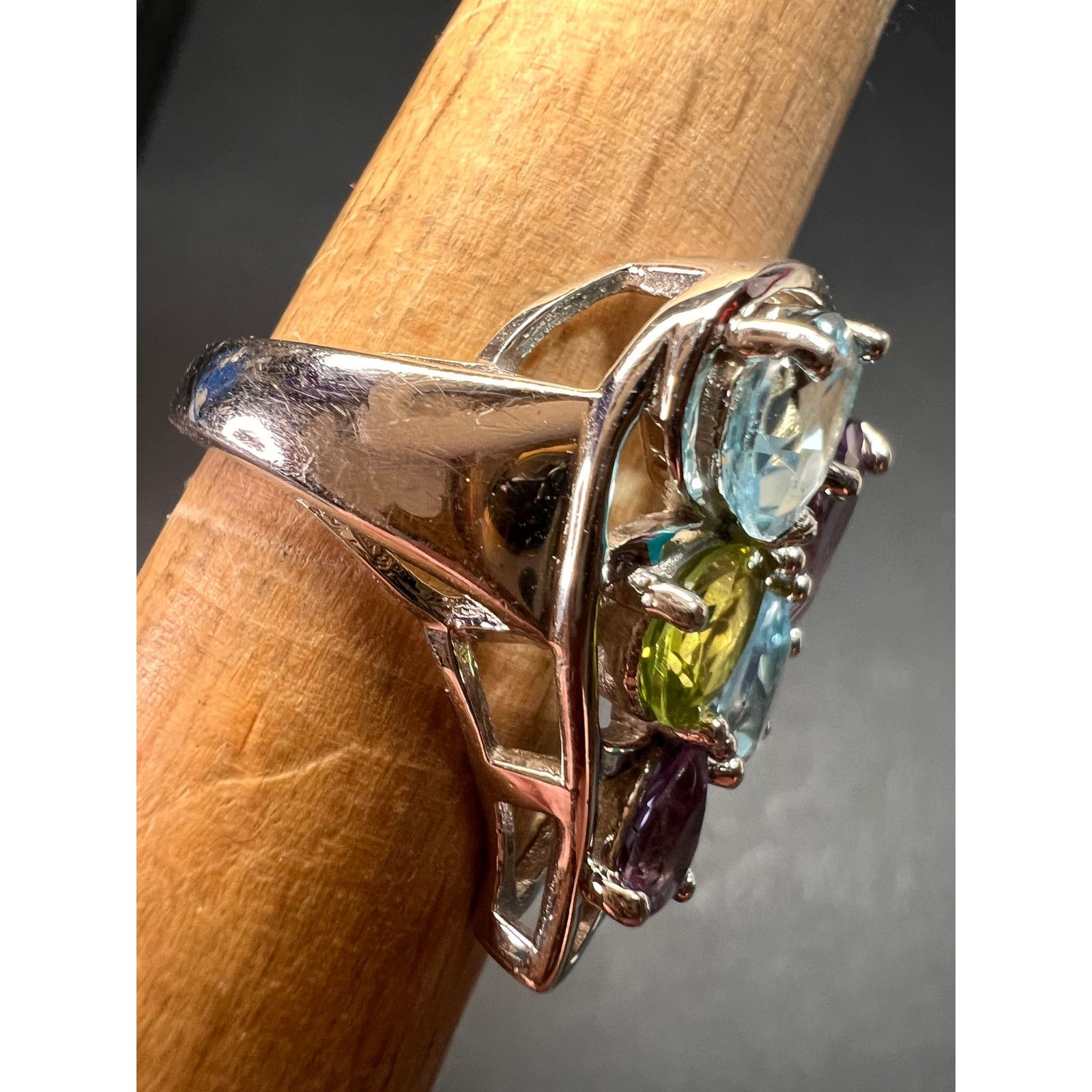 Other Vintage multi gemstone sterling silver cluster ring size 7 Size ONE SIZE - 11 Thumbnail