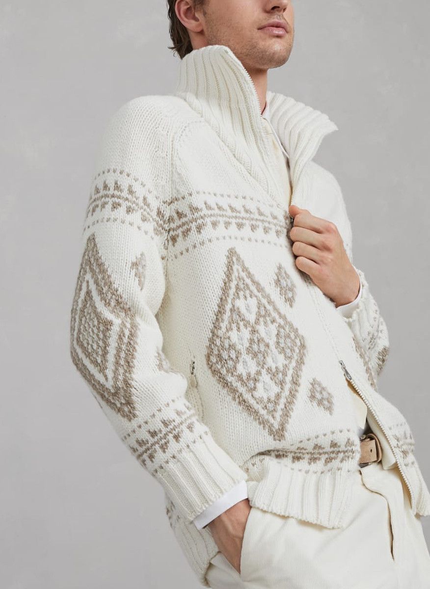 Brunello Cucinelli o1w1db10326 Cashmere Cardigan in White Size US L / EU 52-54 / 3 - 4 Thumbnail