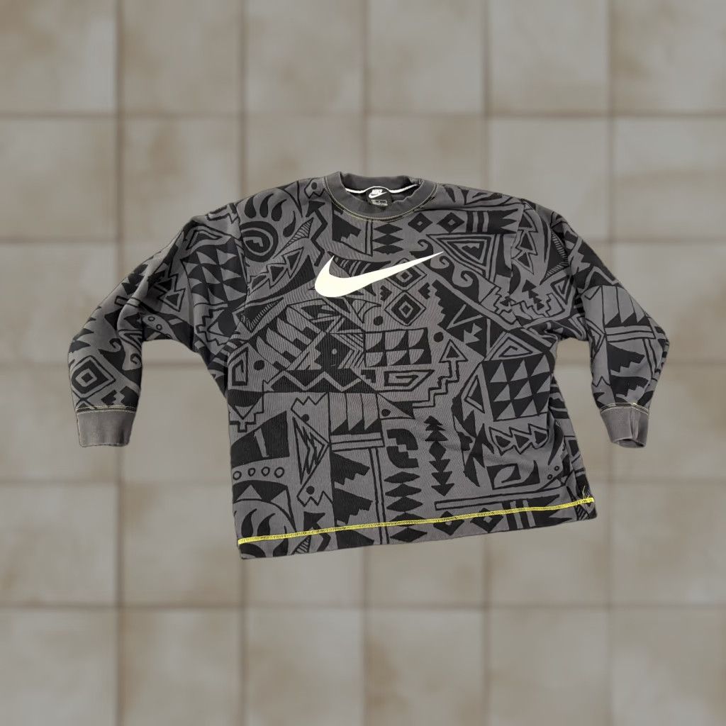 Nike Nike Sweatshirt Womens M Gray Black All Over Print Swoosh Pullover Crewneck Regular Fit Long Sleeve Hooded Lightweight Casual Holiday Season Womens Size M / US 6-8 / IT 42-44 - 1 Thumbnail