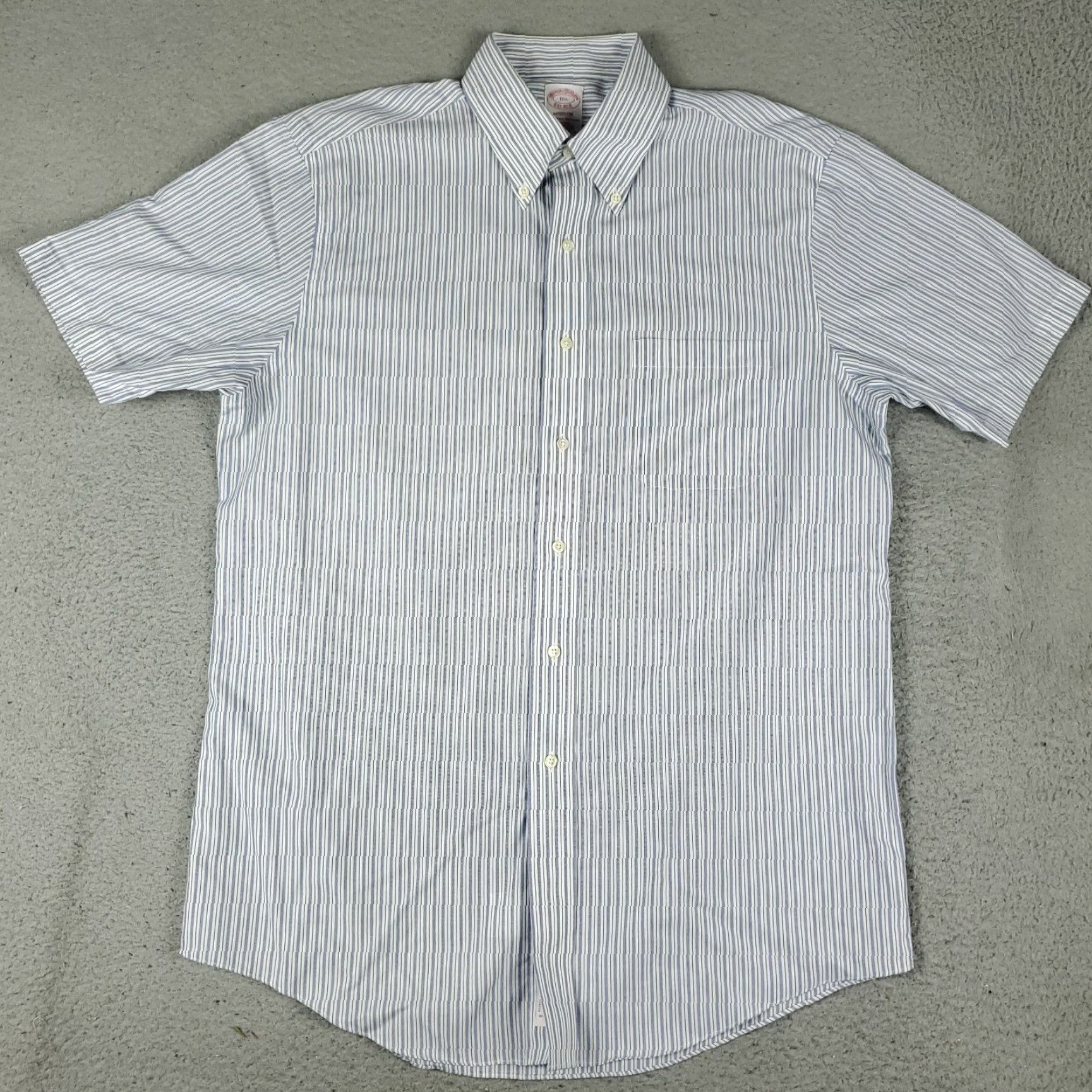 Brooks Brothers Brooks Brothers Dress Shirt Mens 15.5 Blue Striped Short Sleeve Button-Down Regular Cotton Size 40R - 2 Thumbnail