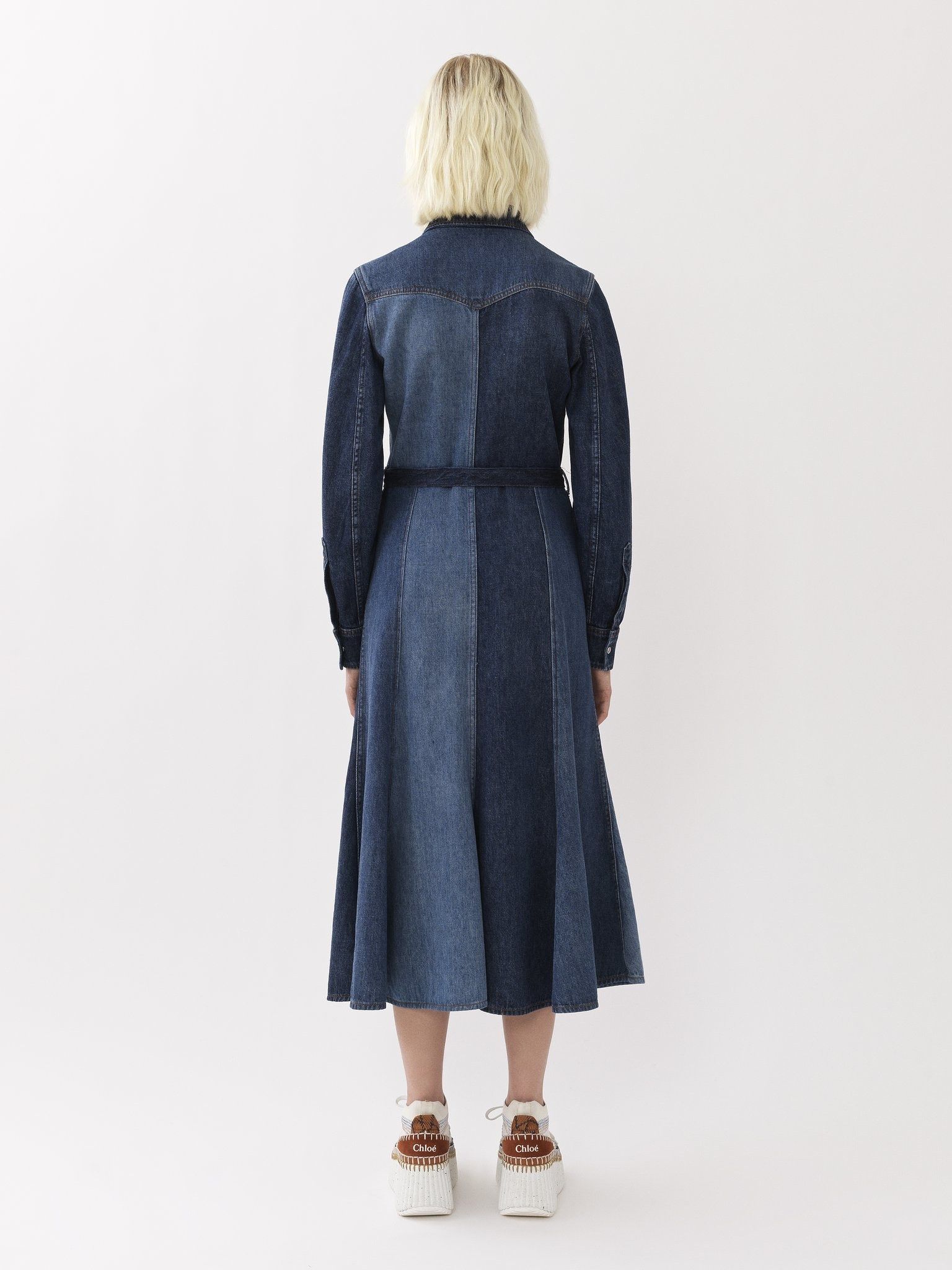 Chloe o1loc1c0625 Belted Midi Shirt Dress in Multicolor Blue Size L / US 10 / IT 46 - 3 Thumbnail