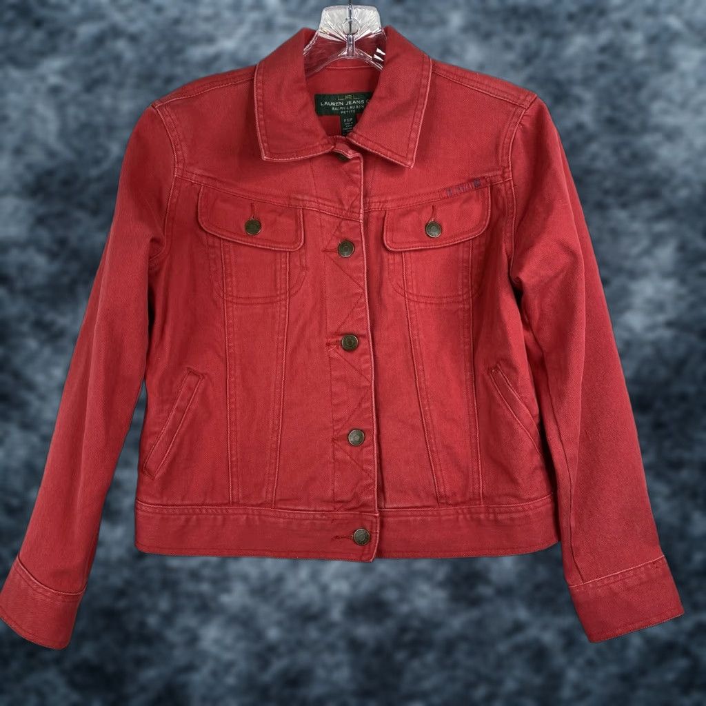 Ralph Lauren VINTAGE Ralph Lauren LRL Jean Jacket Womens Petite Small Red Button Up Pockets Denim 90s City Classic College Size 28" / US 6 / IT 42 - 1 Thumbnail