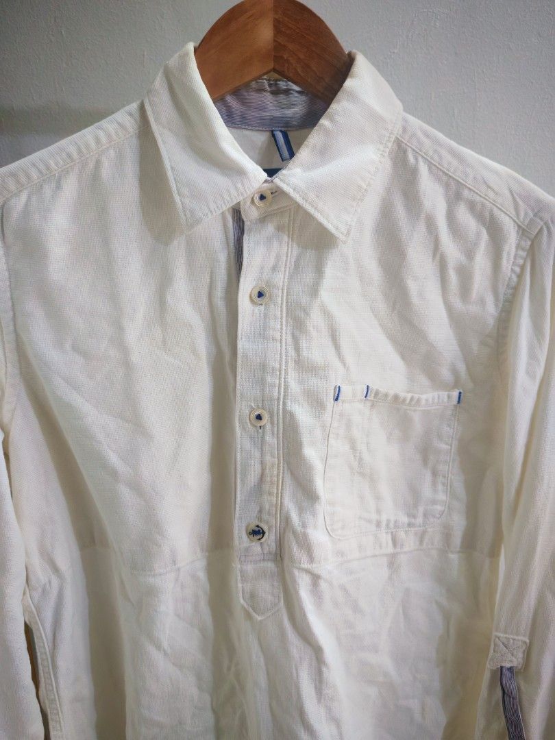 Beams Plus BEAMS White Pullover Shirt Blue Accents Anchor Buttons S Size US S / EU 44-46 / 1 - 2 Thumbnail