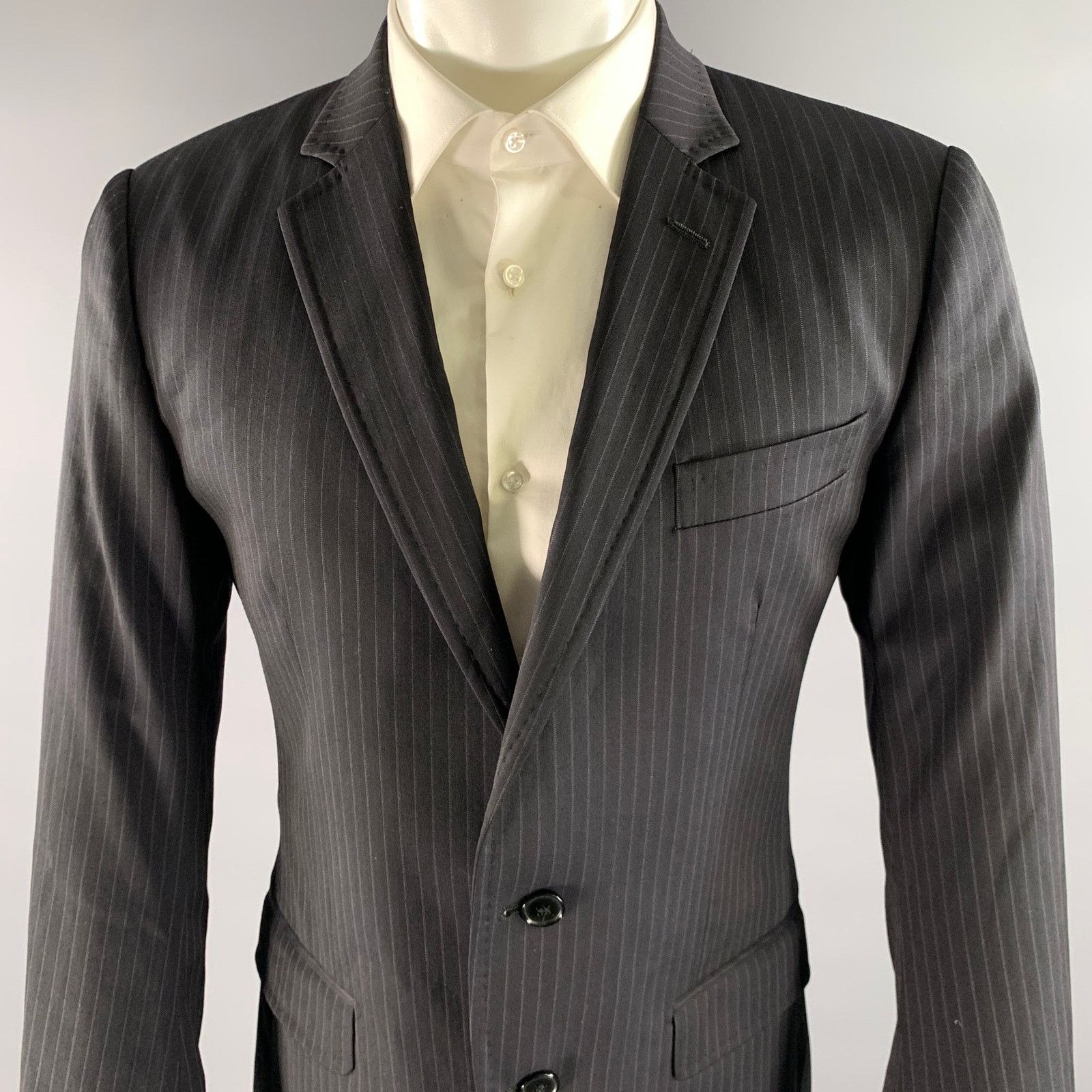 Dolce & Gabbana DOLCE & GABBANA Size 36 Black Pinstripe Wool Blend Jacket Size 36R - 2 Thumbnail