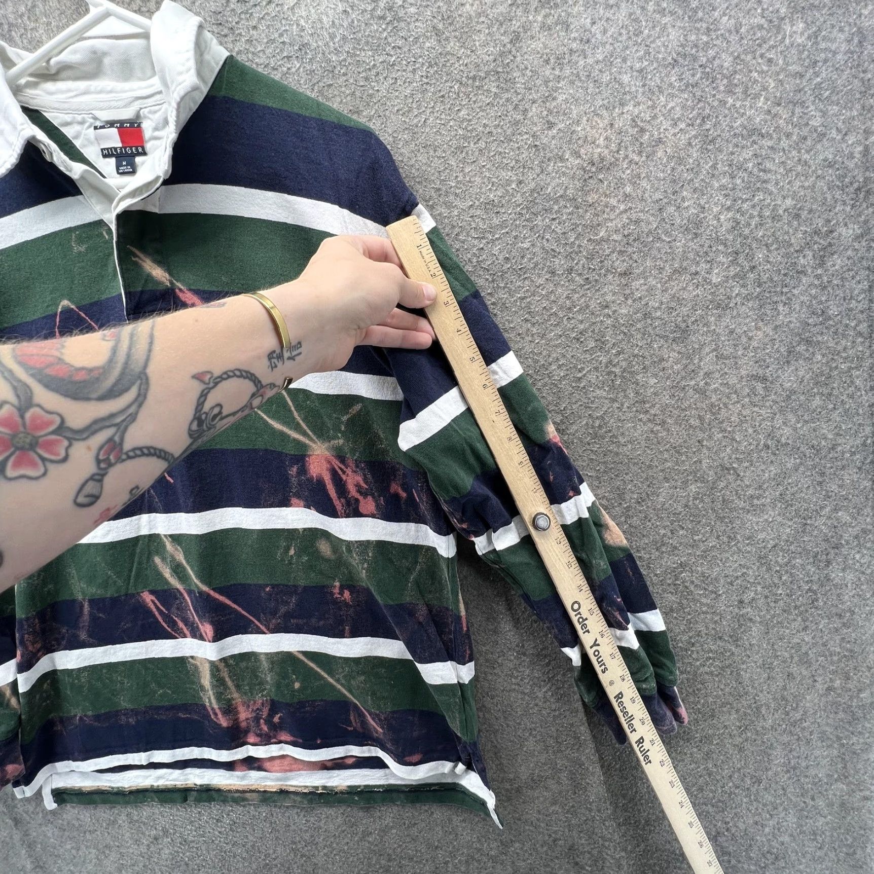 Tommy Hilfiger Tommy Hilfiger Rugby Shirt Mens M Green Navy Stripe Bleach Stained Flawed Polo Knit Long Sleeve Casual Shirt Mens Size US M / EU 48-50 / 2 - 4 Thumbnail