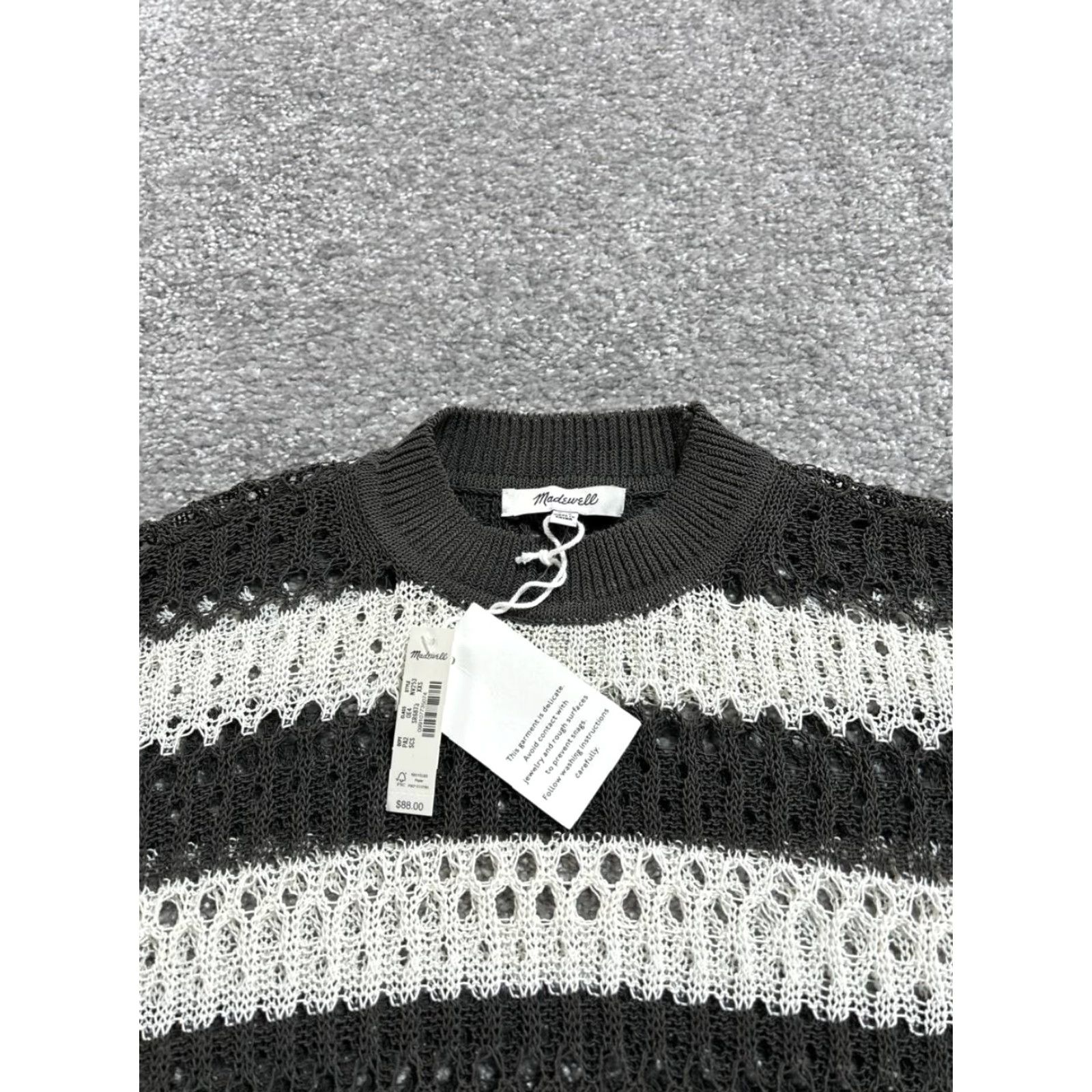 Madewell Madewell Sweater Women 2XS Multicolor Open Stitch Striped Crew Neck Pullover Knit Cotton Relaxed Fit Casual Fall Winter Women Size XXS / US 00 / IT 34 - 3 Thumbnail