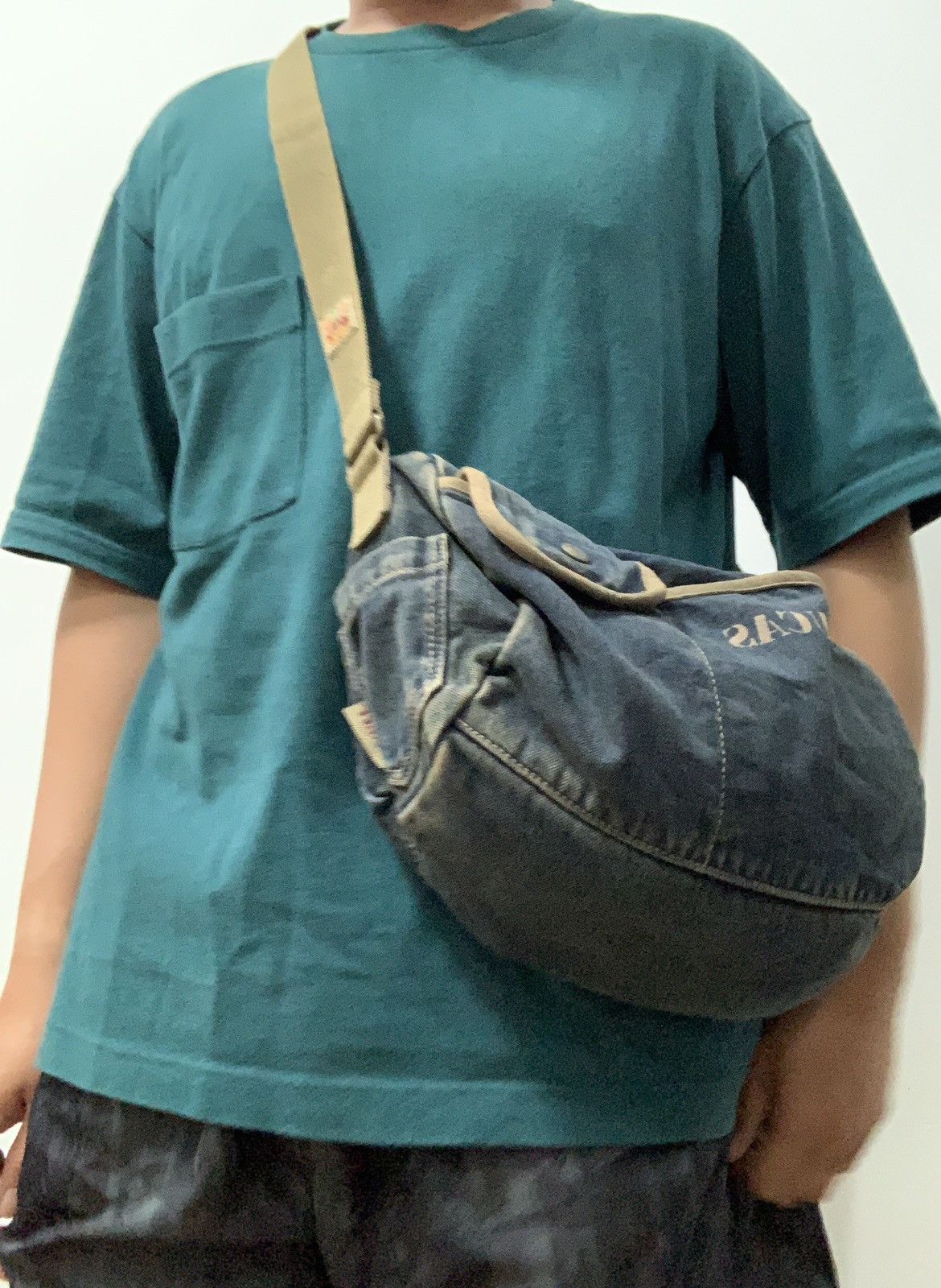 image of Lucas Sling Duffle Medium Bag Denim in Faded Denim, Men's