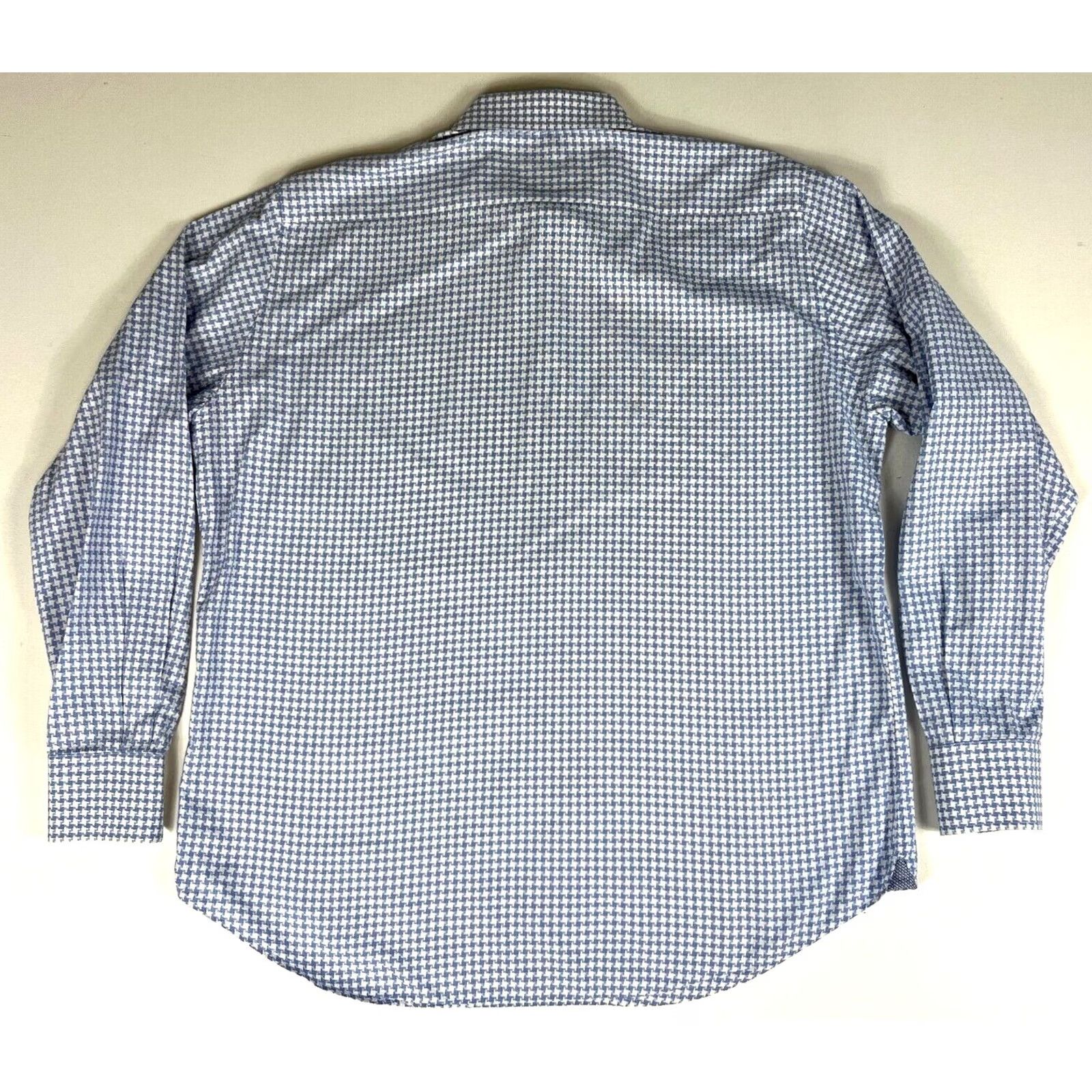 Robert Graham Robert Graham Men’s Button-Up Houndstooth Shirt L/XL White and Blue 100% Cotton Vintage Style Mens Size US L / EU 52-54 / 3 - 3 Thumbnail
