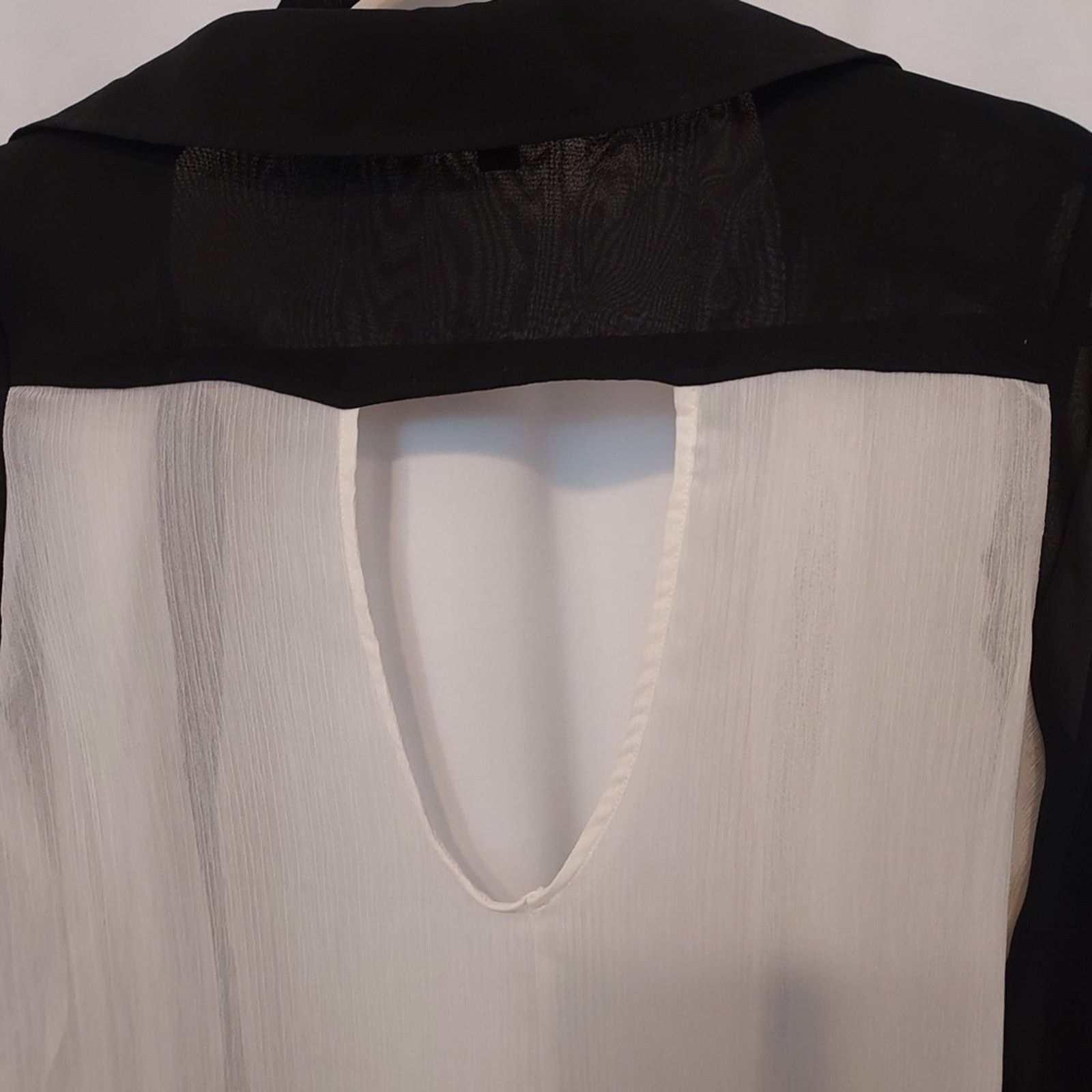 Other Bongo Sheer Black White Colorblock Button Shirt Blouse Top Size M / US 6-8 / IT 42-44 - 3 Thumbnail