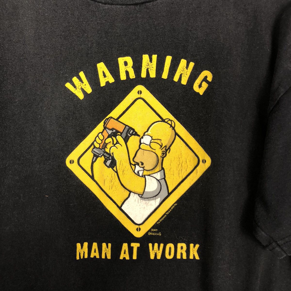 Cartoon Network 🔥Vintage The Simpson Warning Man At Work Big Logo Tee Size US M / EU 48-50 / 2 - 11 Thumbnail