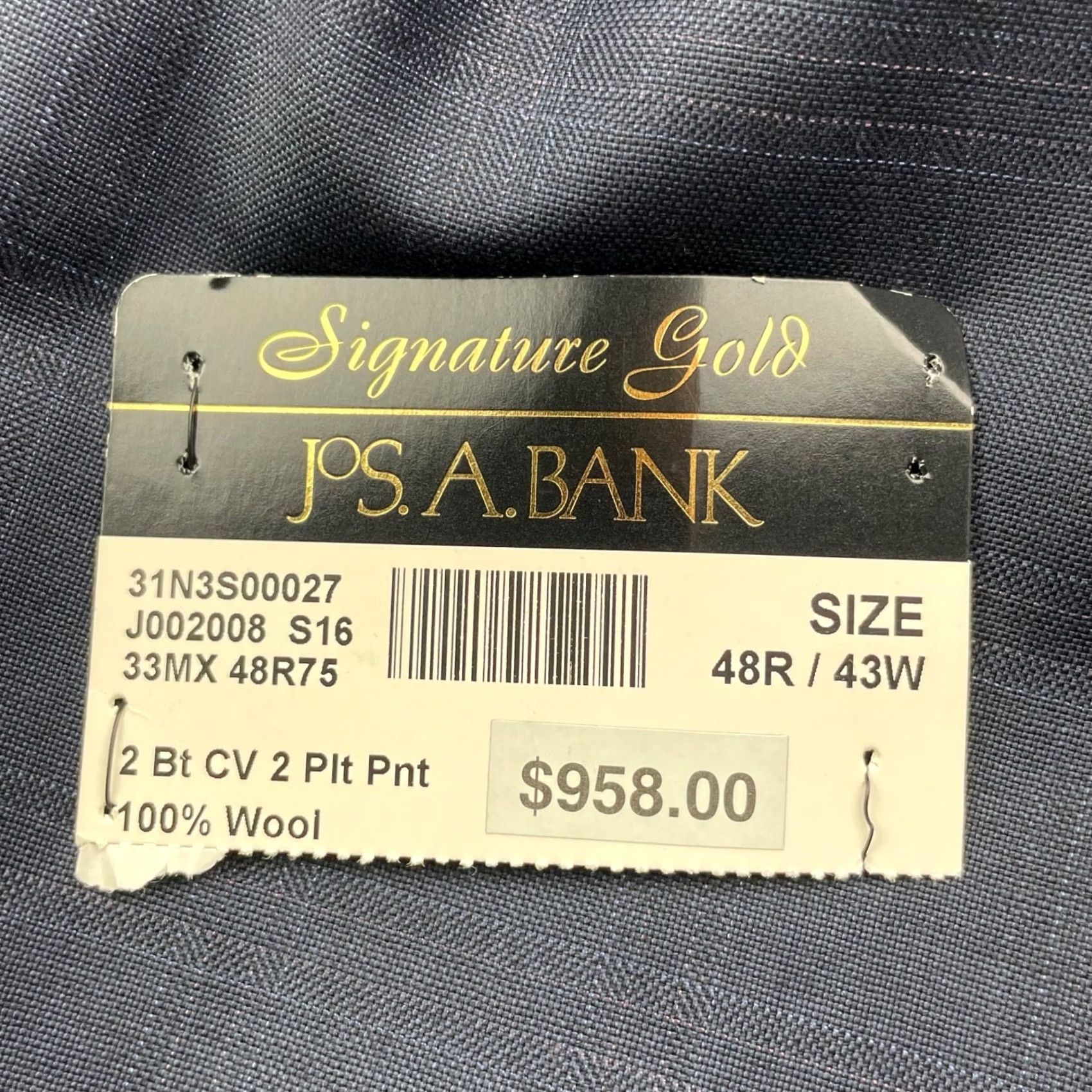 Jos. A. Bank VINTAGE? No. Jos. A. Bank Signature Gold Blazer Navy Plaid 2-Button Wool 48R Navy Stripe? (No extra) Size 48R - 5 Thumbnail