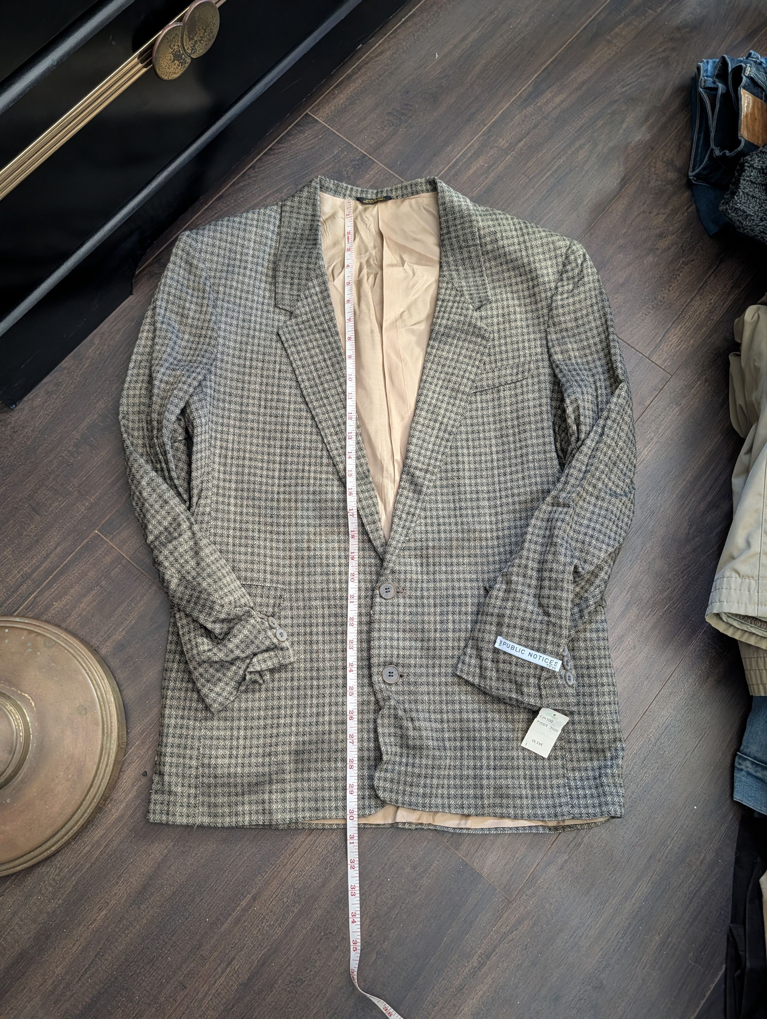 Vintage THE PUBLIC NOTICES Flax Rayon Olive Houndstooth jacket Size 40R - 15 Thumbnail