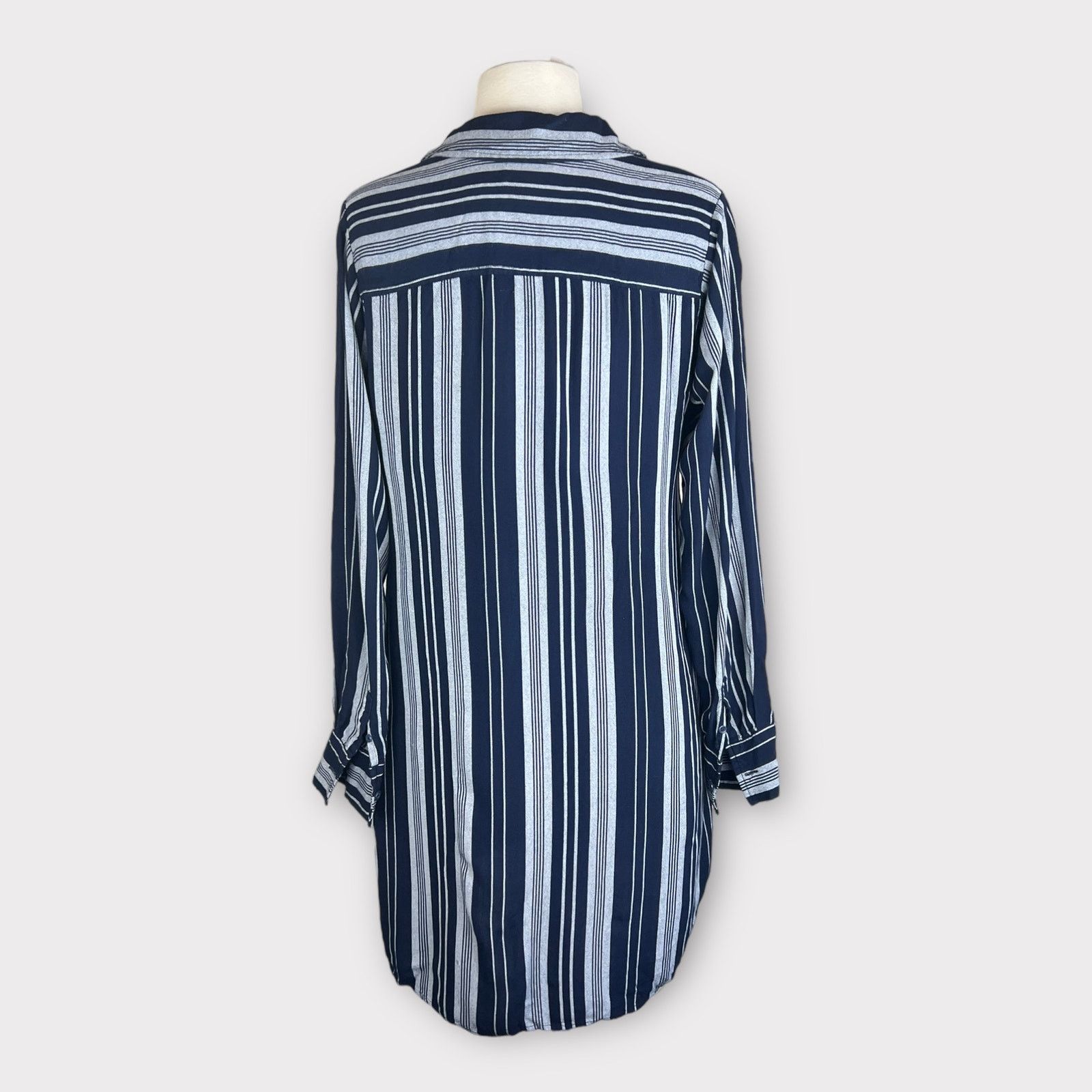 Merona Merona Striped Navy Gray Striped Long Sleeve Shirt Dress Size S / US 4 / IT 40 - 3 Thumbnail