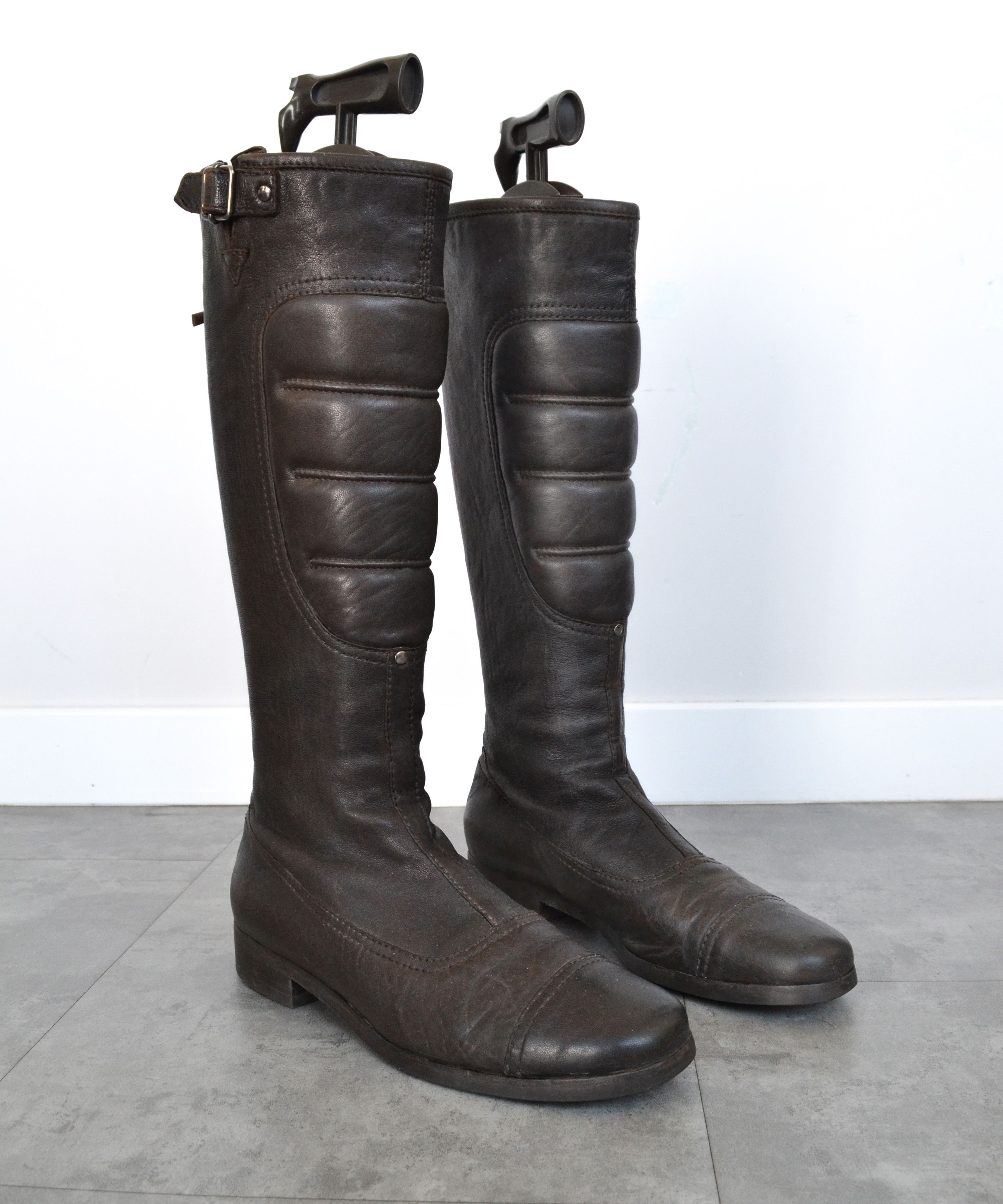Miu Miu Boots Biker Shoes Astro Leather Zip Vintage 1999 in Brown, Women's (Size 8.5)