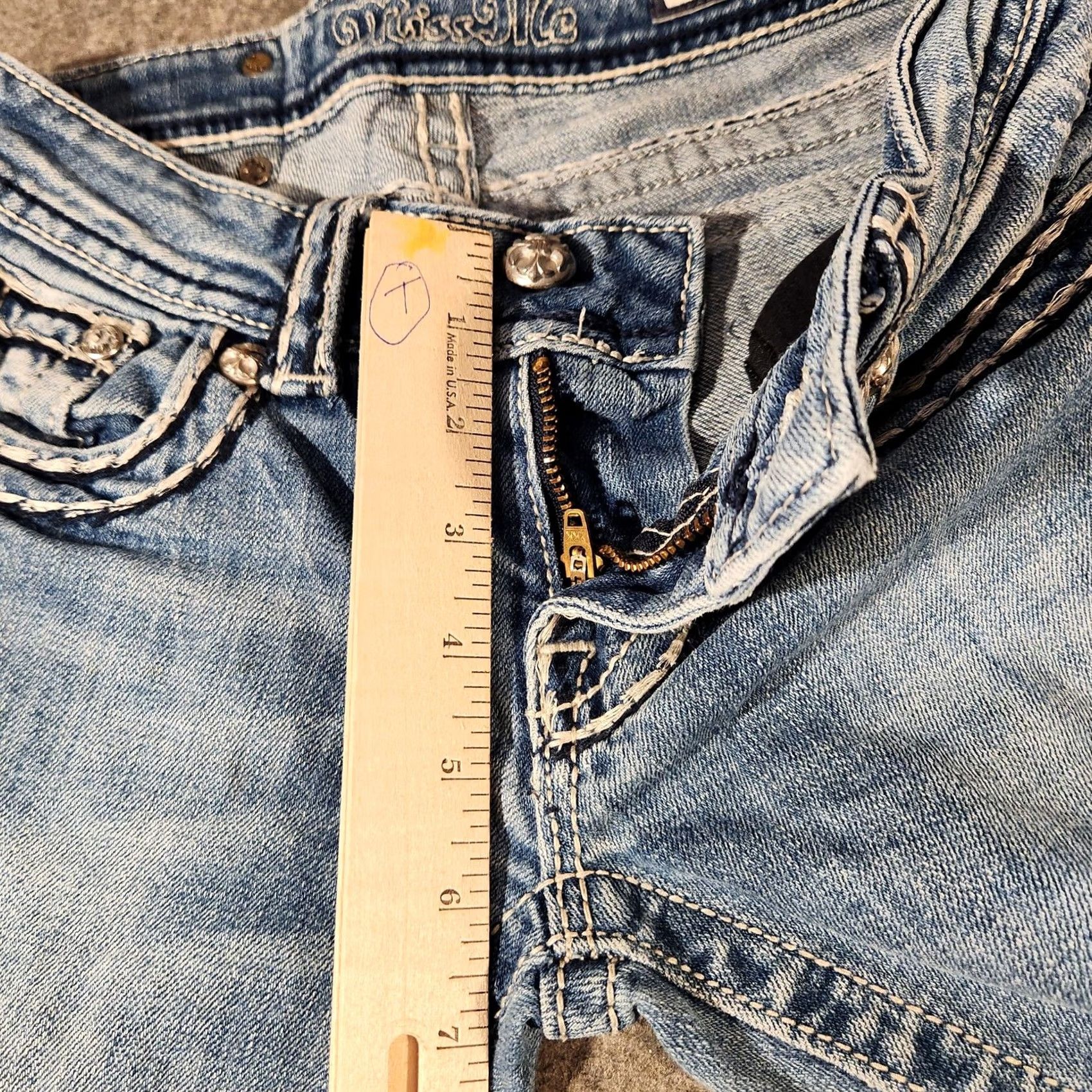 Miss Me VINTAGE Miss Me Jeans Womens Bootcut 25 Blue Low Rise Denim Distressed Pockets 30in Inseam Womens Jeans Size 42" / US 20 - 5 Thumbnail