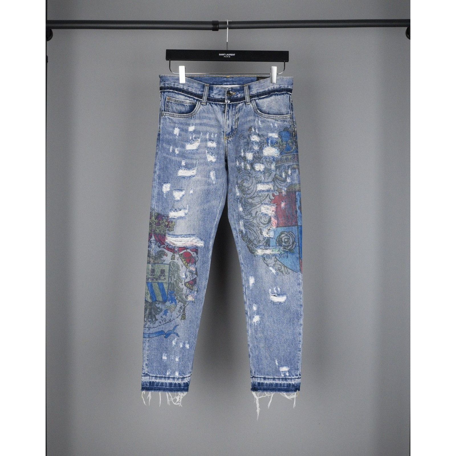 Dolce gabbana light blue printed ripped denim pants jeans