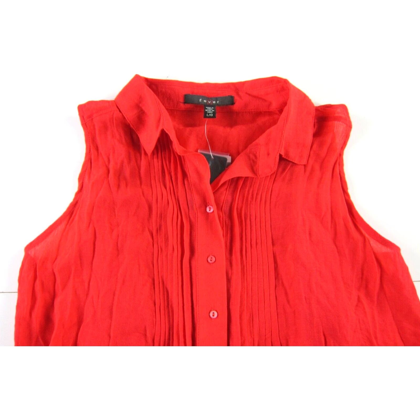 Vintage NWT Fever Blouse Sleeveless Button Down Collared Pleated Red Large Size L / US 10 / IT 46 - 4 Thumbnail