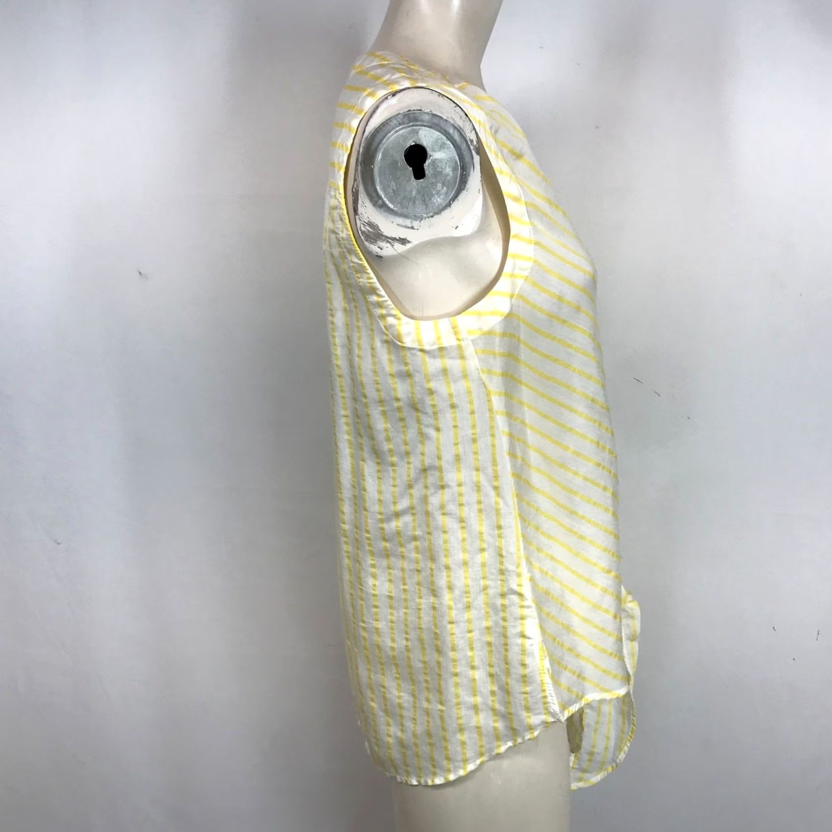 Vintage Maeve Womens 6 Yellow & White Stripe Sleeveless V Neck Button Tie Waist Top Size M / US 6-8 / IT 42-44 - 4 Thumbnail