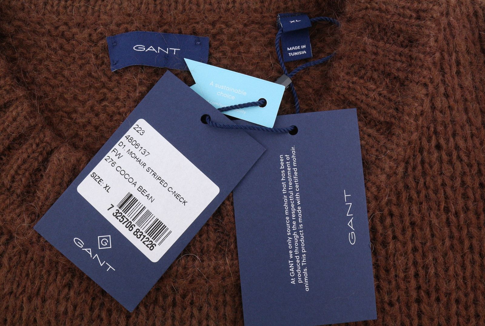 Gant MOHAIR STRIPED C-NECK XL Cocoa Bean Wool Blend 88072 Size XL / US 12-14 / IT 48-50 - 7 Thumbnail
