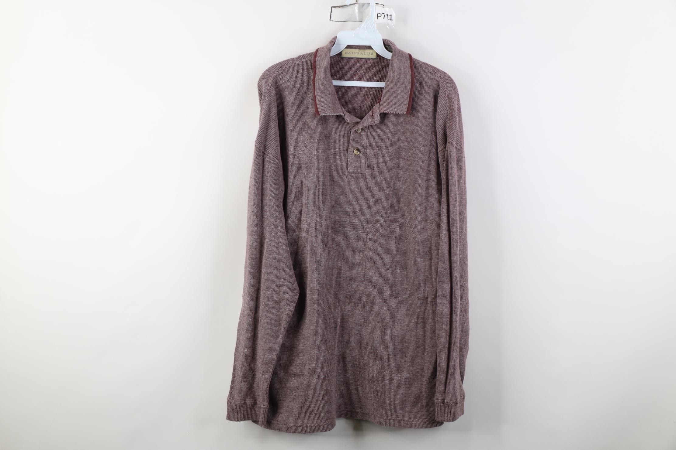Vintage Vintage 90s Streetwear Thermal Waffle Knit Long Sleeve Polo Size US L / EU 52-54 / 3 - 1 Thumbnail