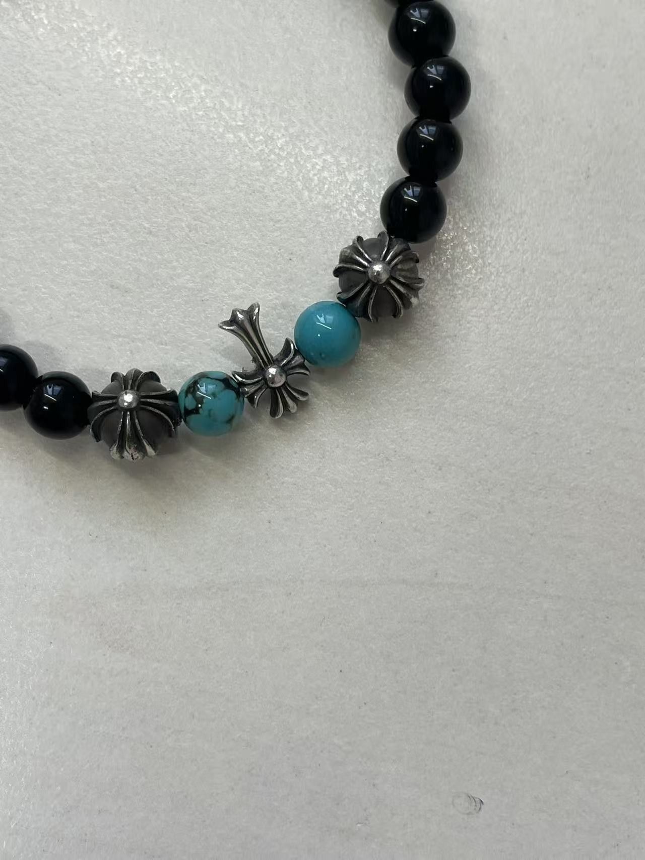 Chrome Hearts Chrome Hearts 6mm Obsidian Silver Cross Beaded Bracelet Size ONE SIZE - 7 Thumbnail