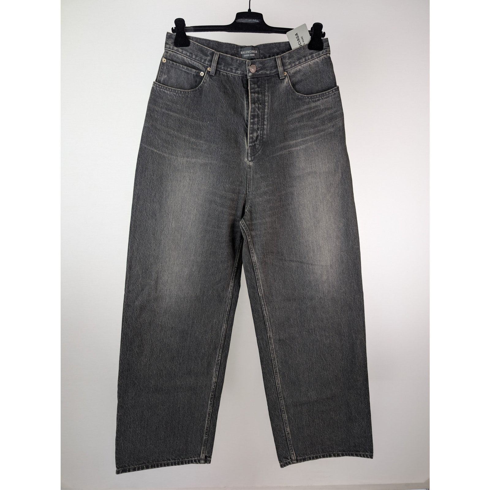 Balenciaga o1rshd1 Organic Japanese Denim Baggy Pants in Wash Black Size US 30 / EU 46 - 2 Thumbnail