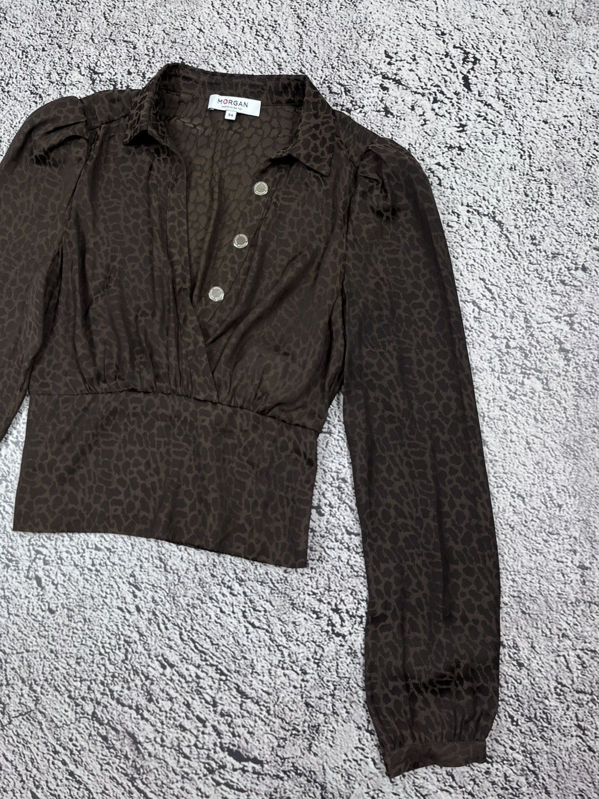 Morgan De Toi Vintage Morgan Y2K Leopard Jacquard Cropped Wrap Blouse Size XS / US 0-2 / IT 36-38 - 3 Thumbnail