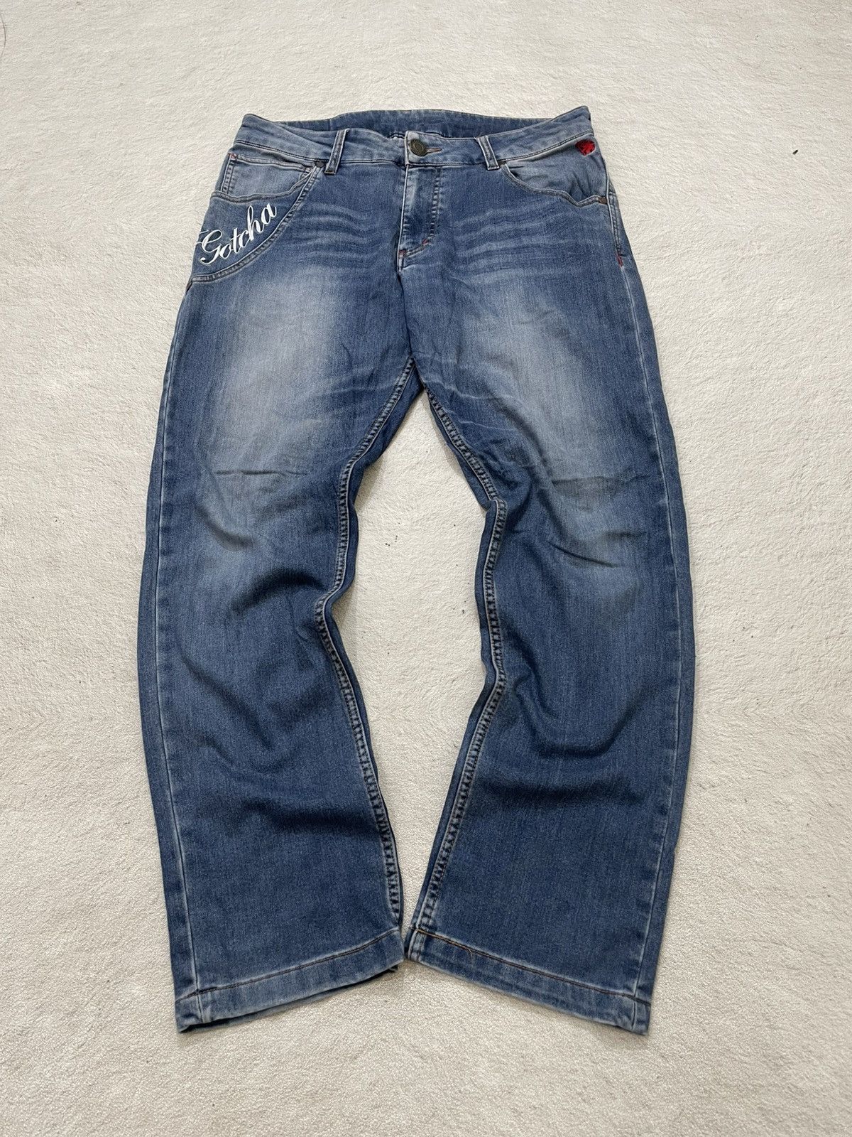 Japanese Brand 2000s Japanese Gotcha Wash Denim Embroidered Big Logo Y2K Size US 33 - 2 Thumbnail