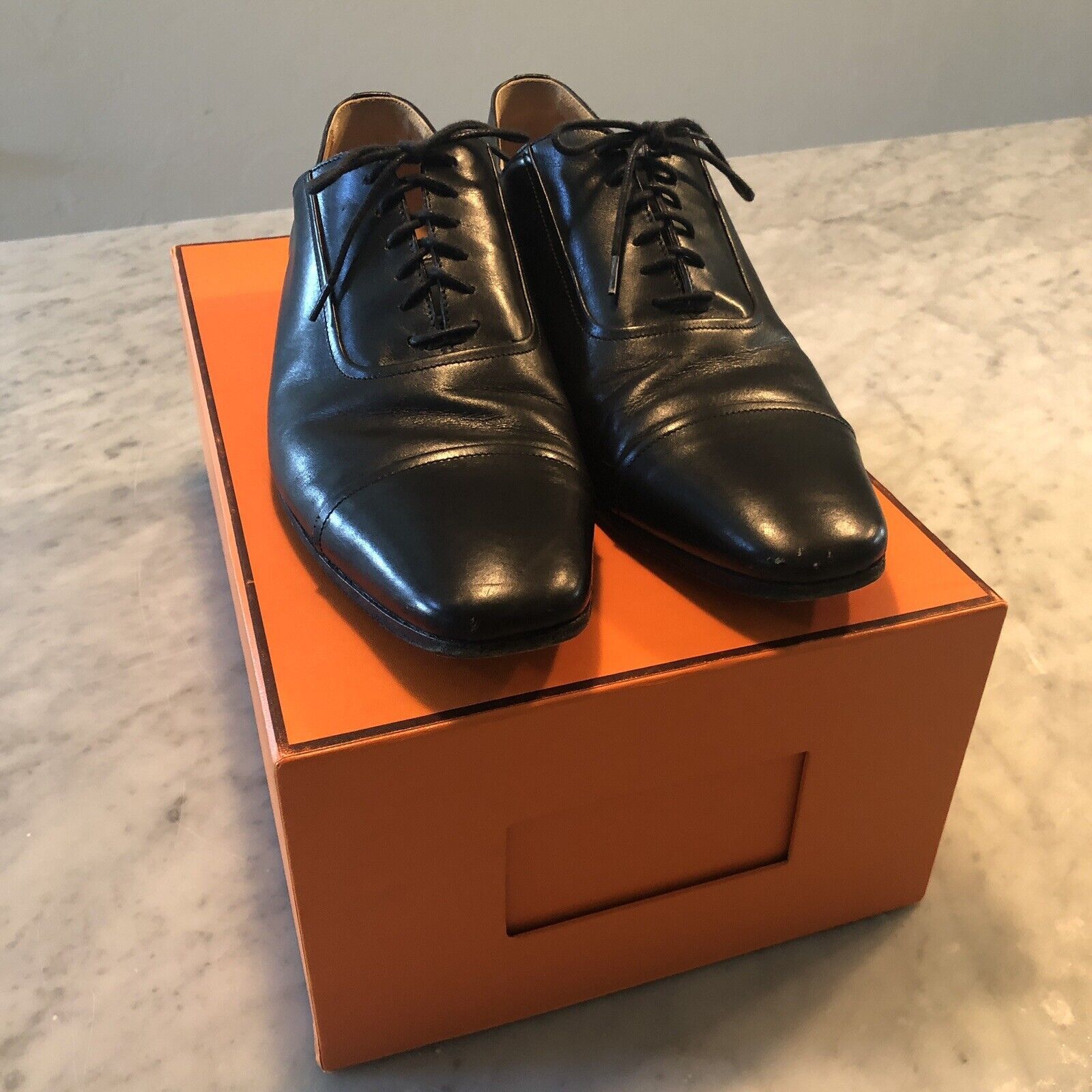 Hermes Hermes Black Leather Cap-Toe Oxfords Size 41 US 8 Size US 8 / EU 41 - 1 Thumbnail