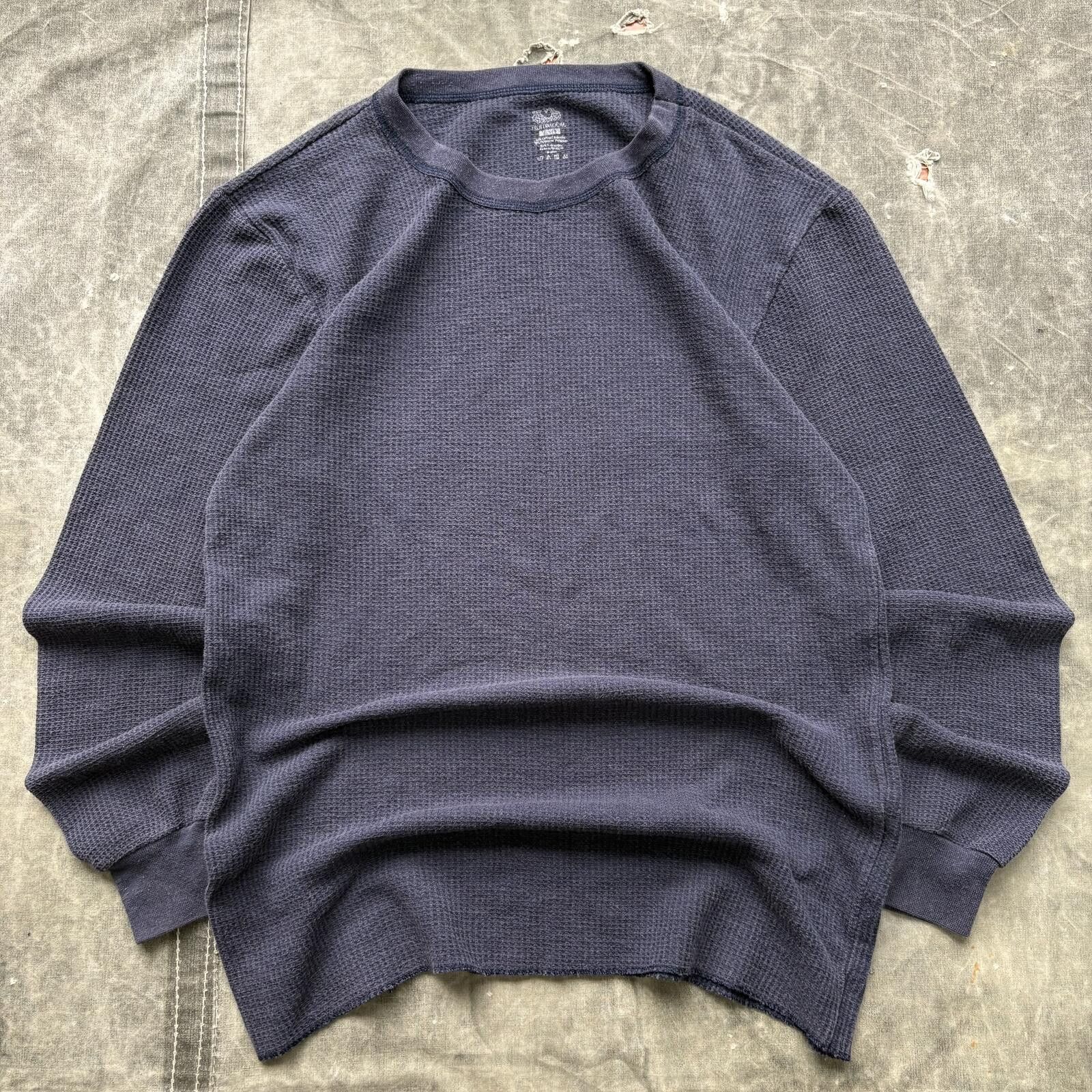 Fruit Of The Loom Vintage Y2K Navy Grunge Skater Thermal Waffle Knit Shirt Size US XL / EU 56 / 4 - 1 Thumbnail