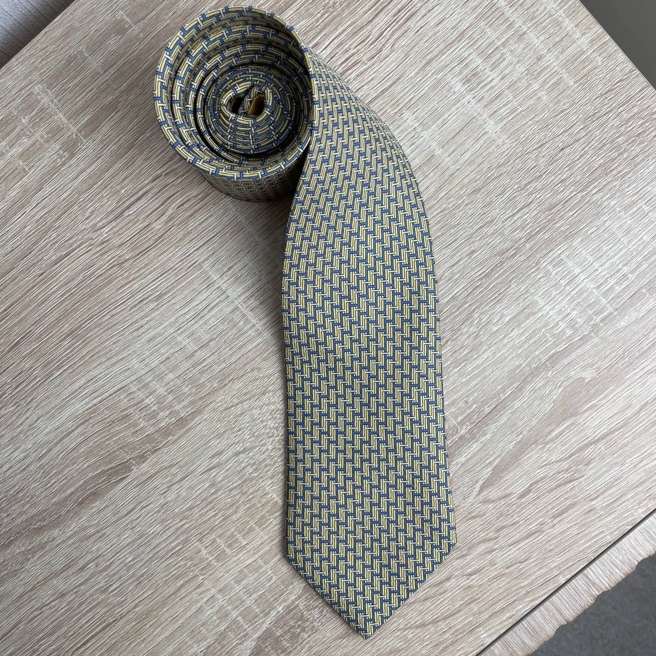 Hermes Hermes Paris Silk Tie 605680 PA Geometry Yellow Size ONE SIZE - 2 Thumbnail